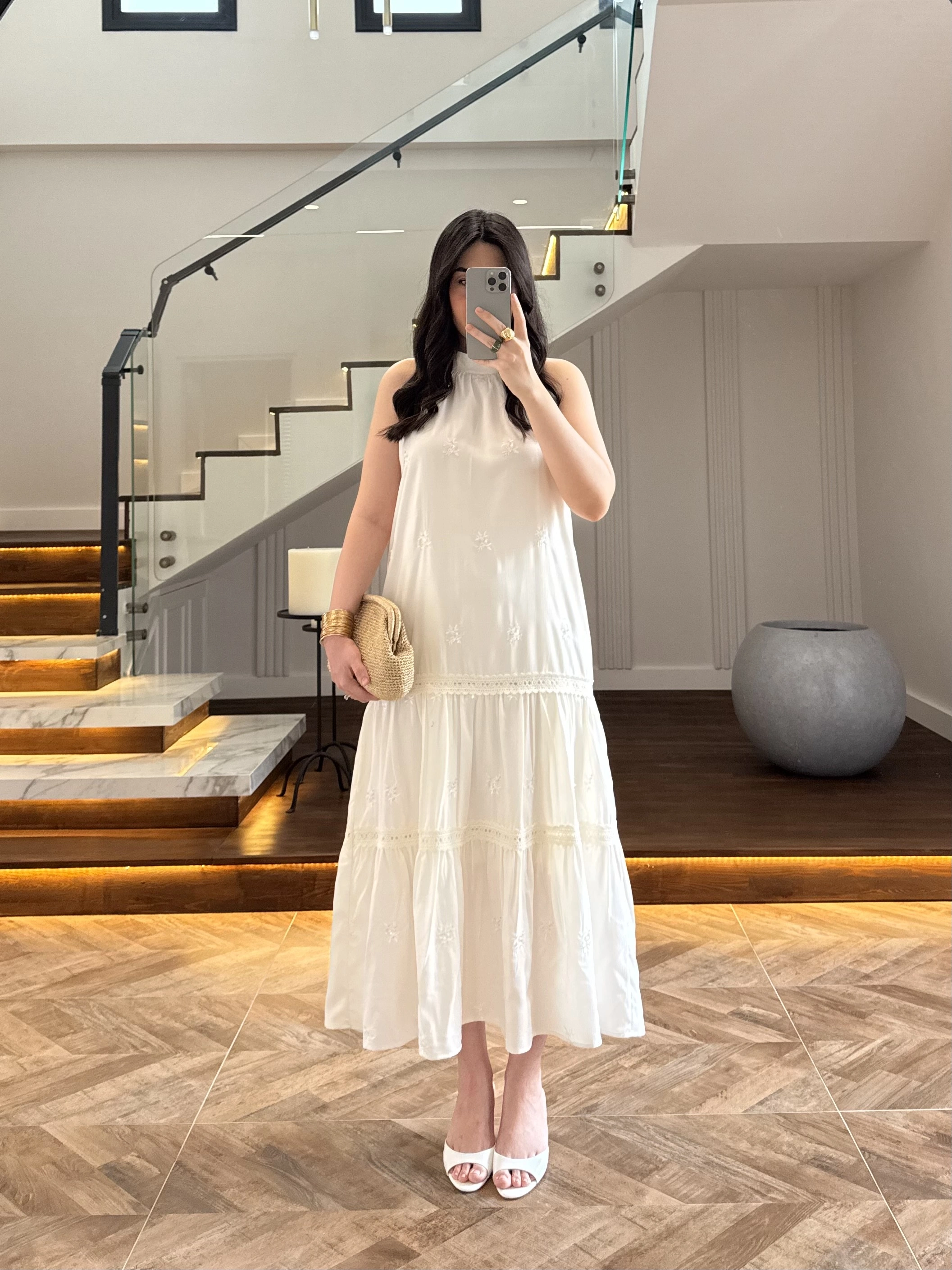EKRU GÜPÜR DETAY KAT KAT ELBİSE-9614