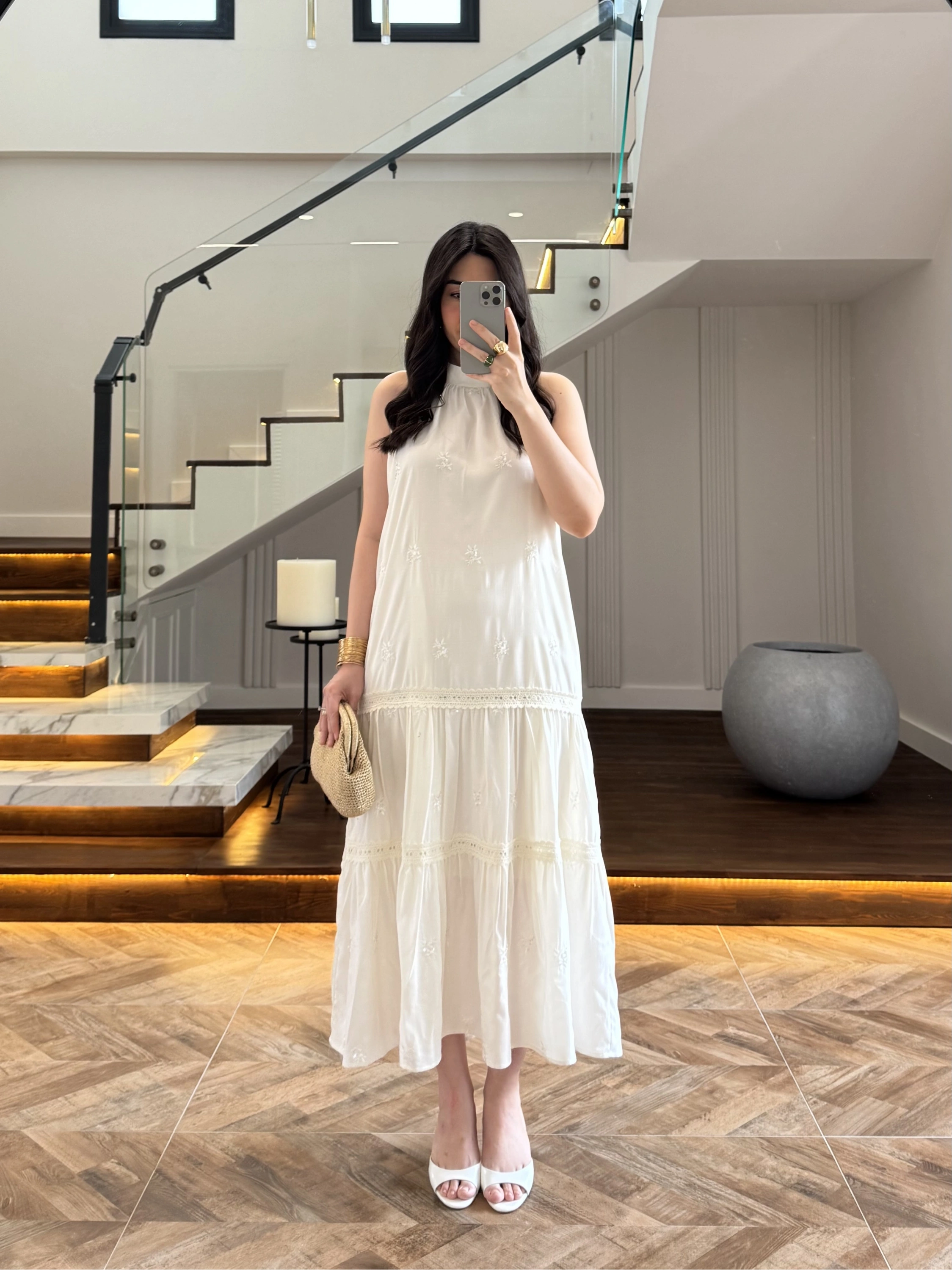 EKRU GÜPÜR DETAY KAT KAT ELBİSE-9614