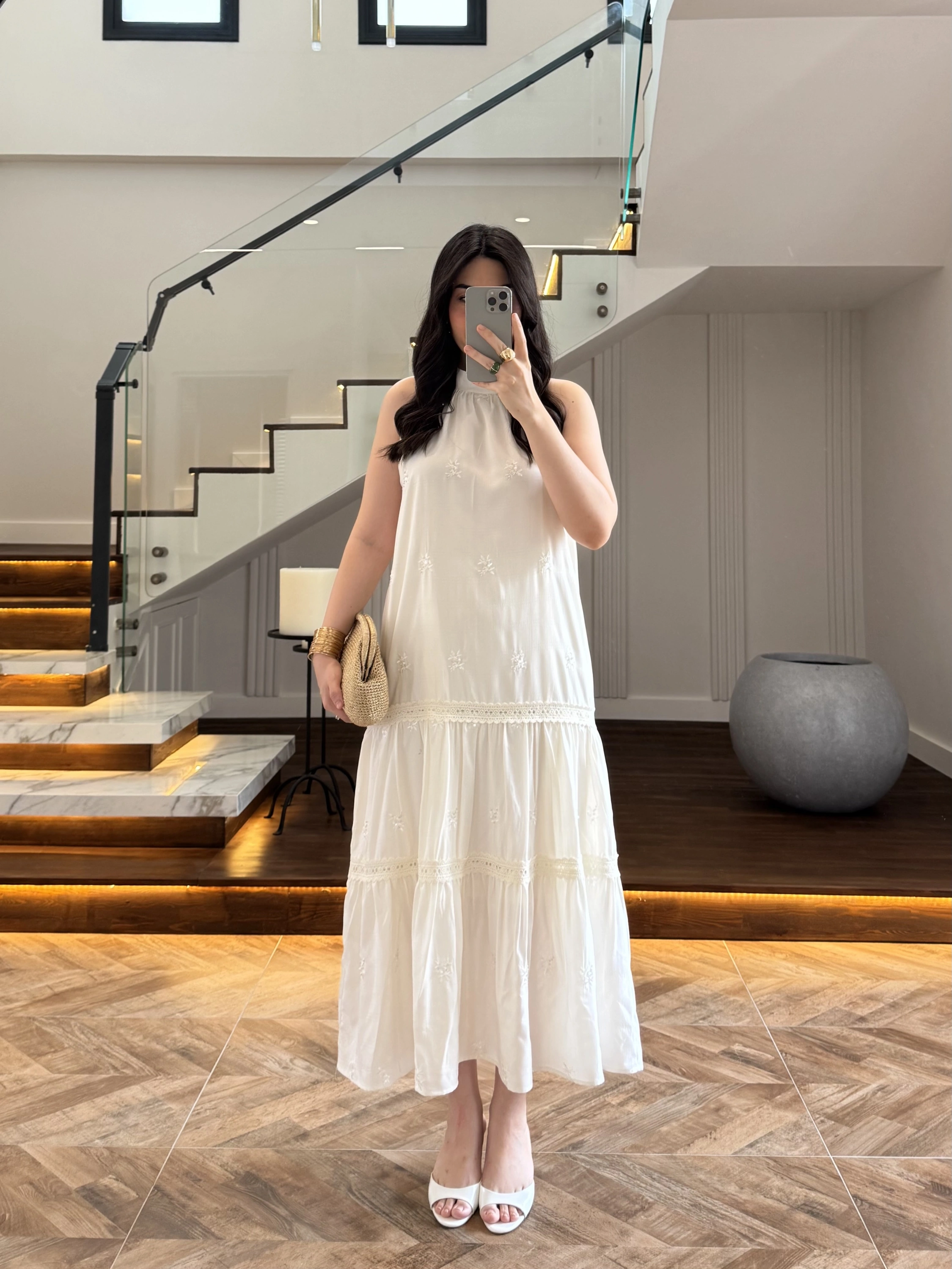 EKRU GÜPÜR DETAY KAT KAT ELBİSE-9614