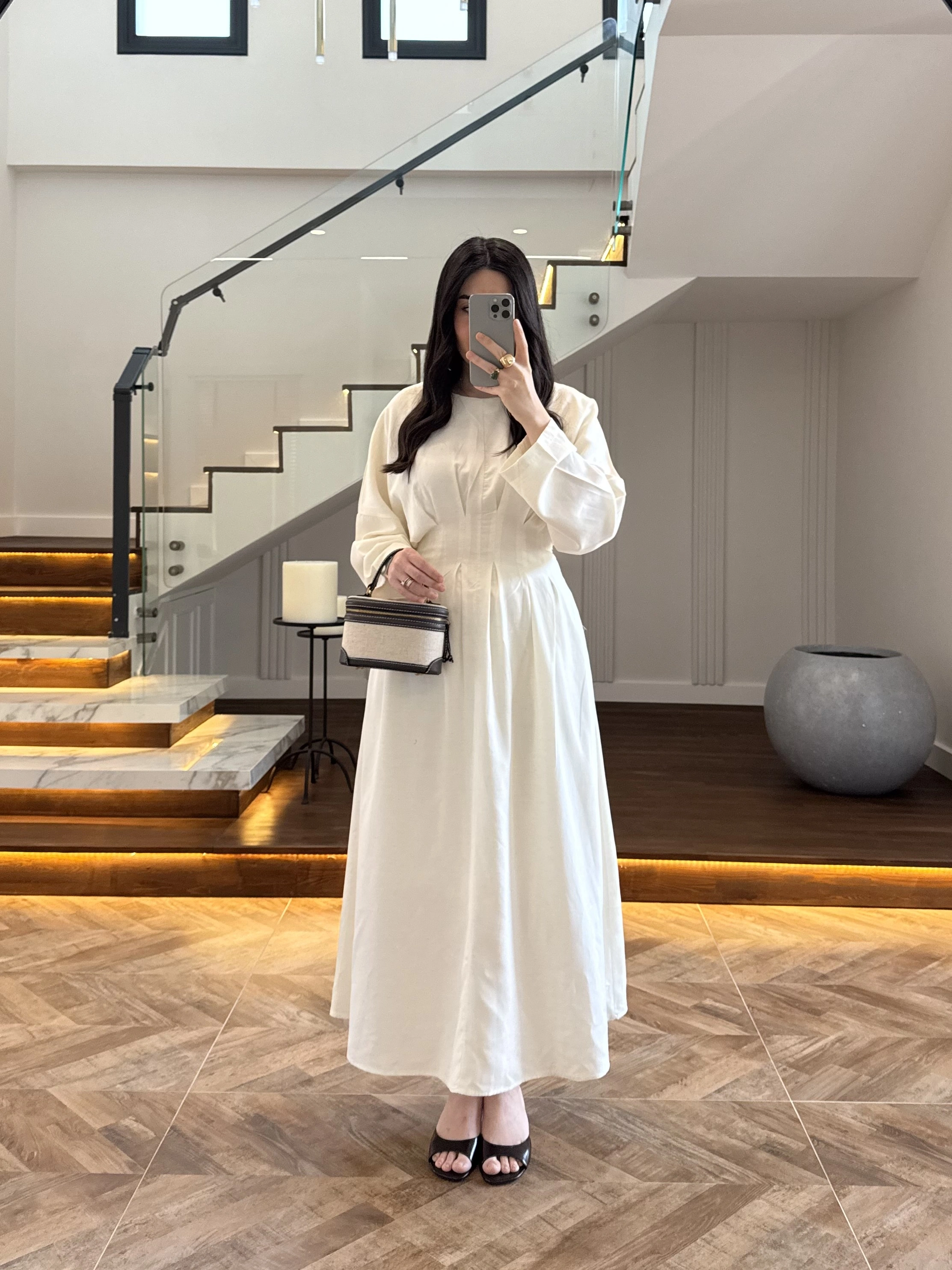 EKRU PİLE DETAY ELBİSE -2399