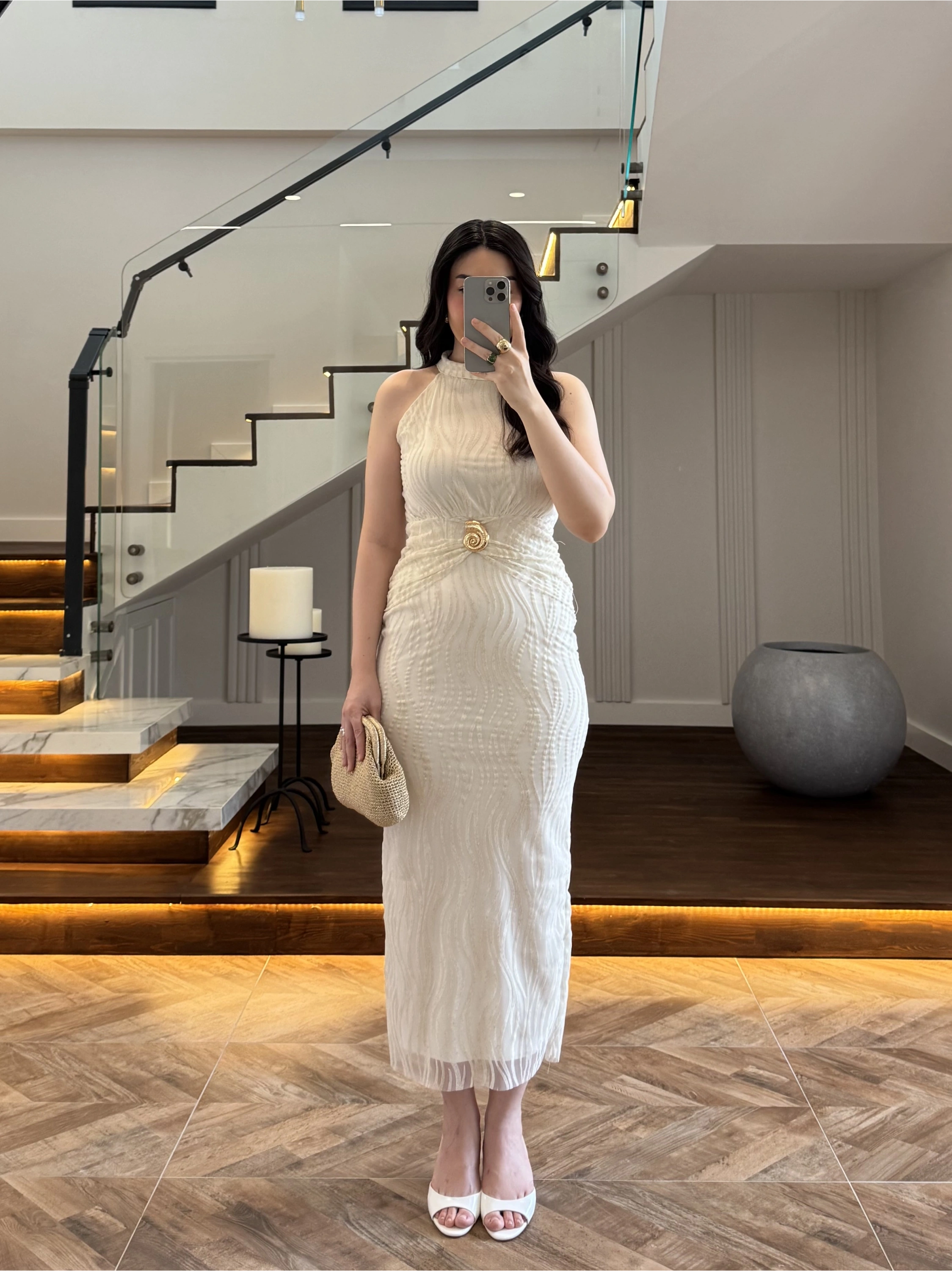 EKRU SİMLİ GOLD AKSESURALI ELBİSE-4023
