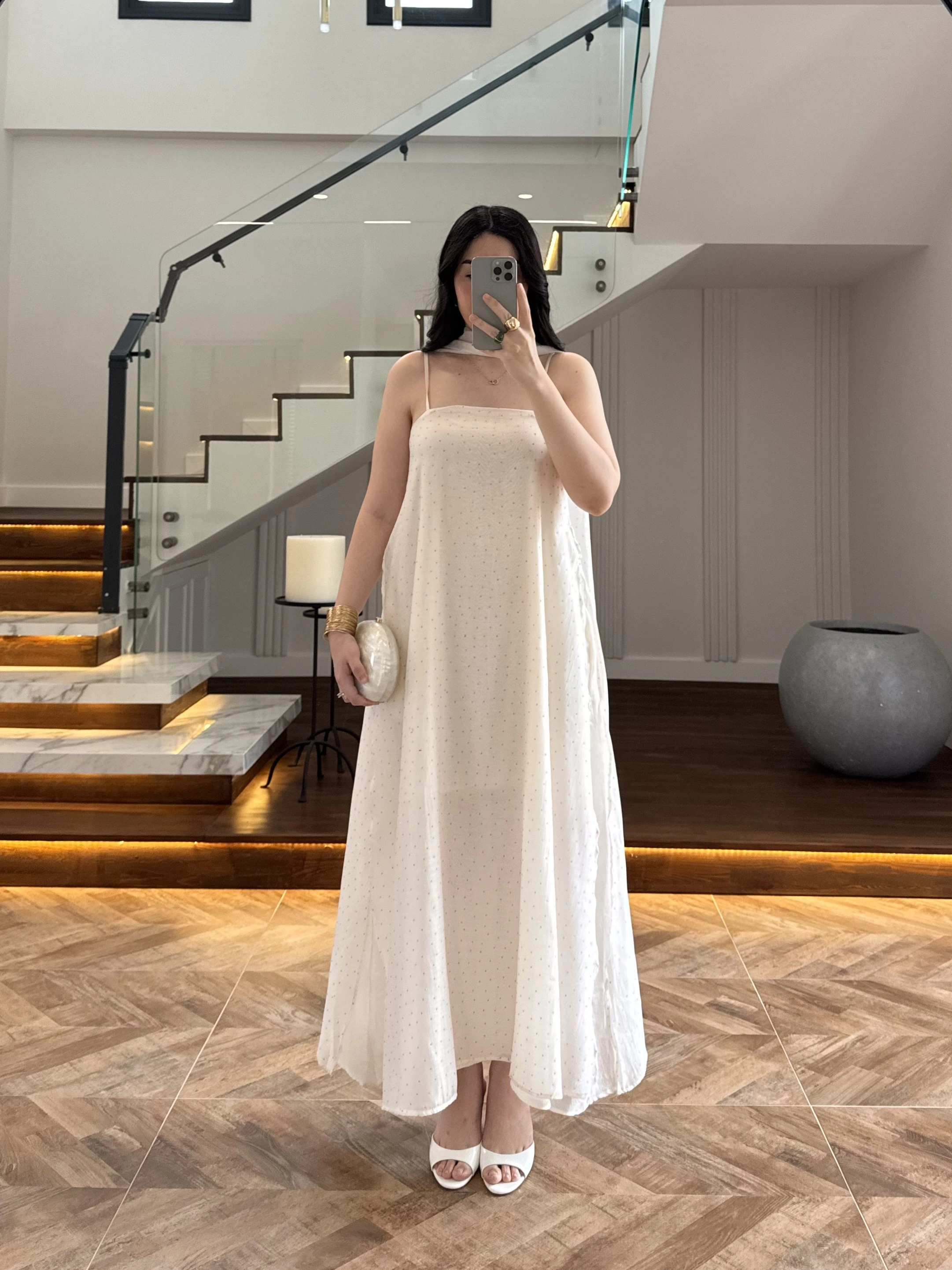 EKRU TAŞLI FULARLI ELBİSE -3458