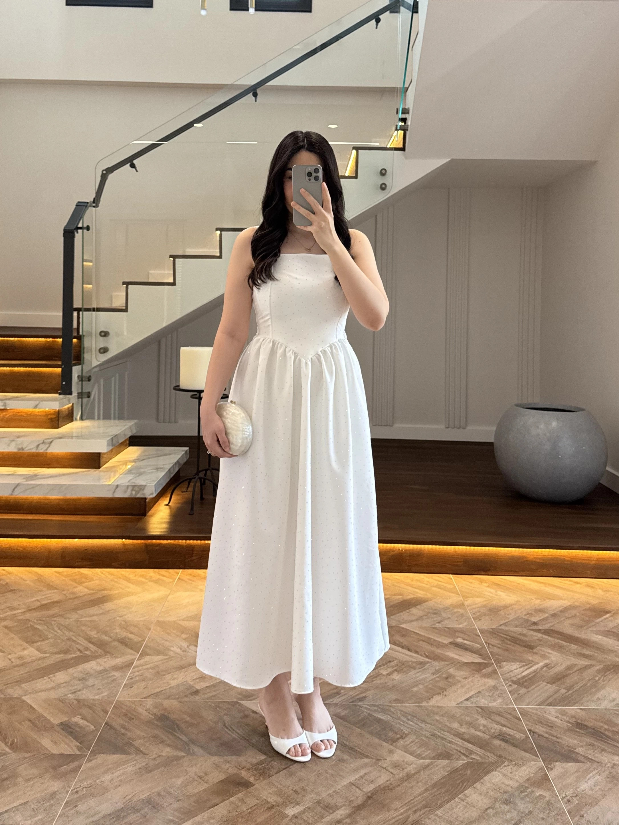 EKRU TAŞLI KUŞAKLI ELBİSE -3970