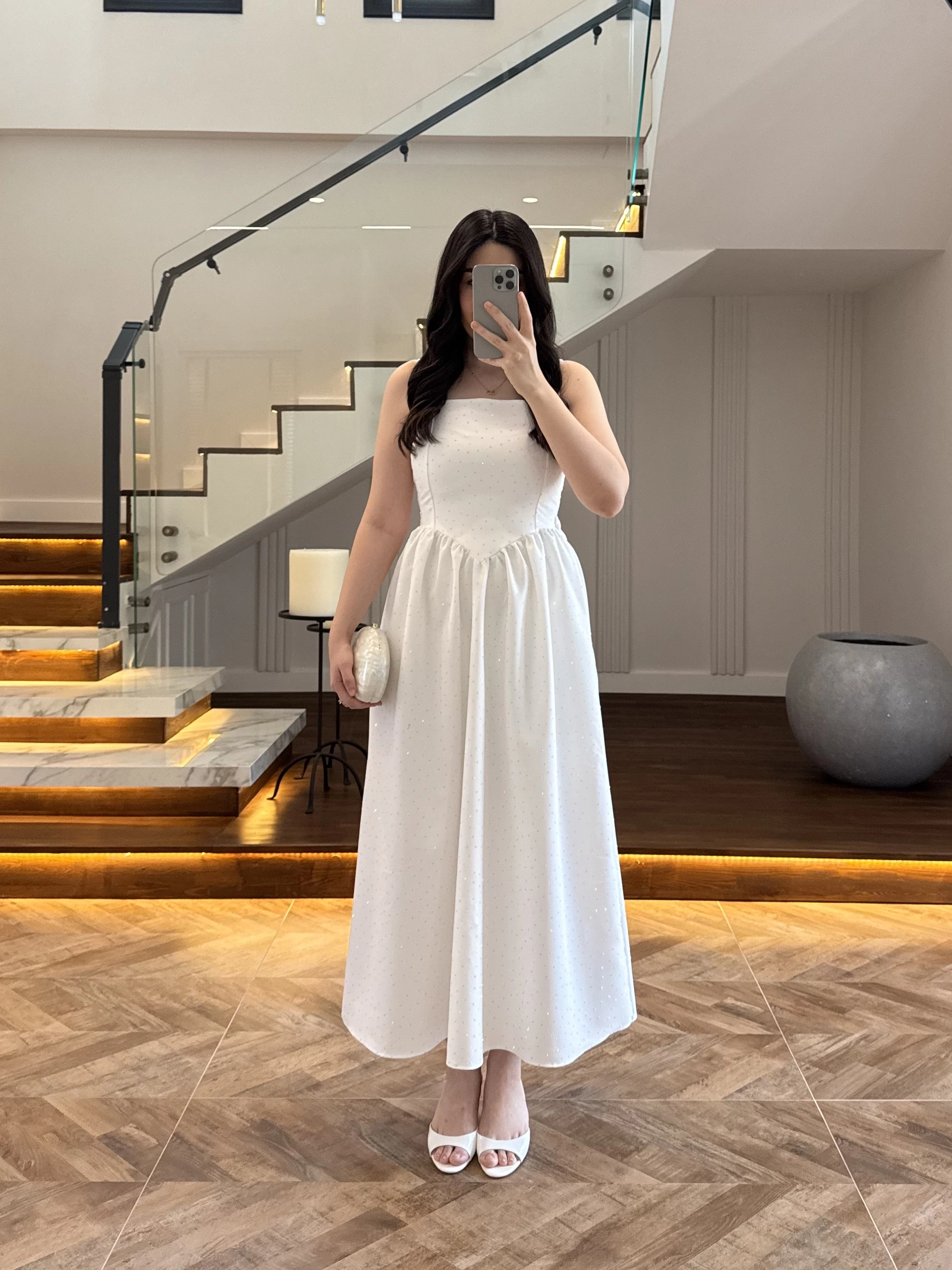 EKRU TAŞLI KUŞAKLI ELBİSE -3970