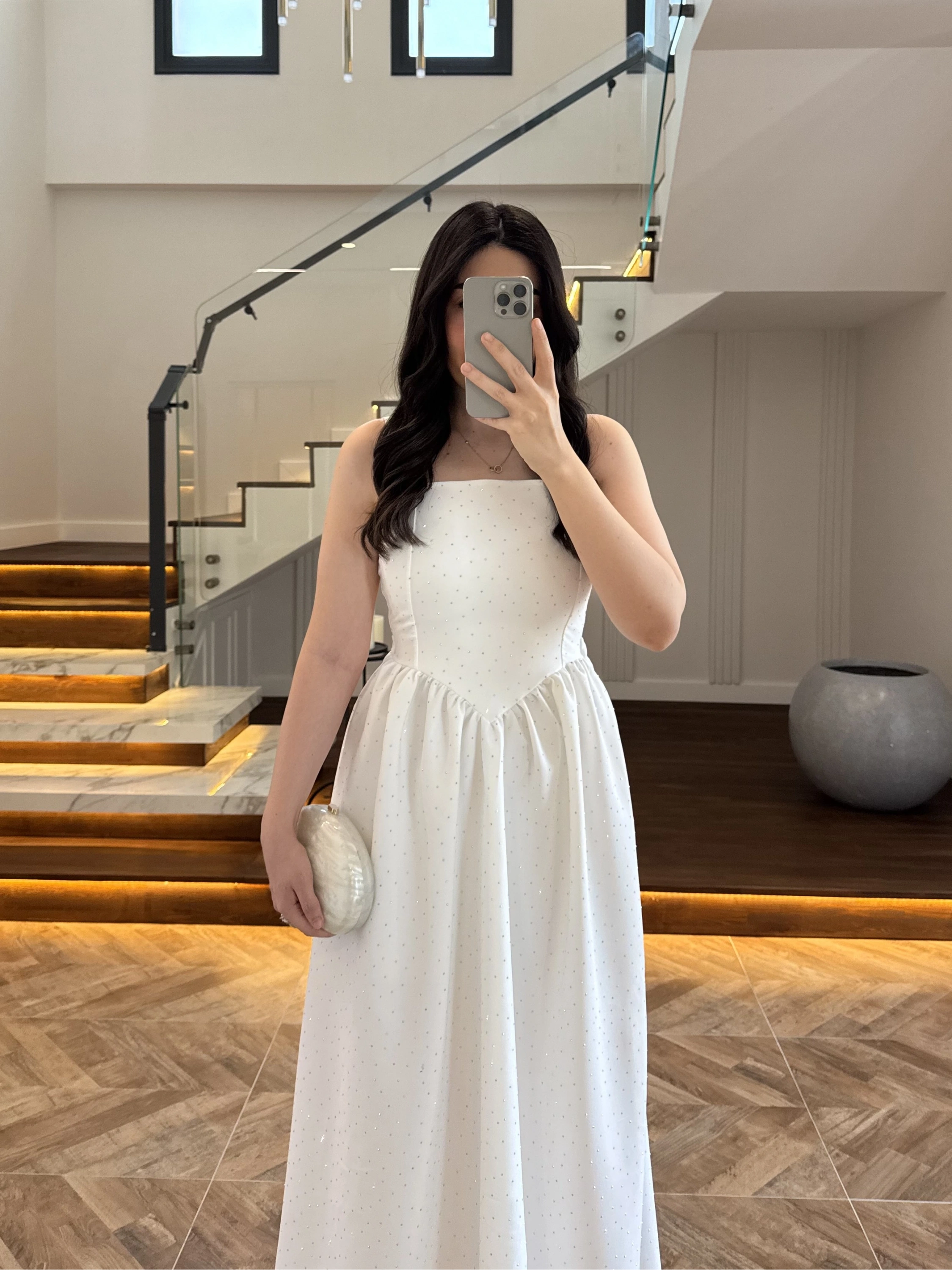 EKRU TAŞLI KUŞAKLI ELBİSE -3970