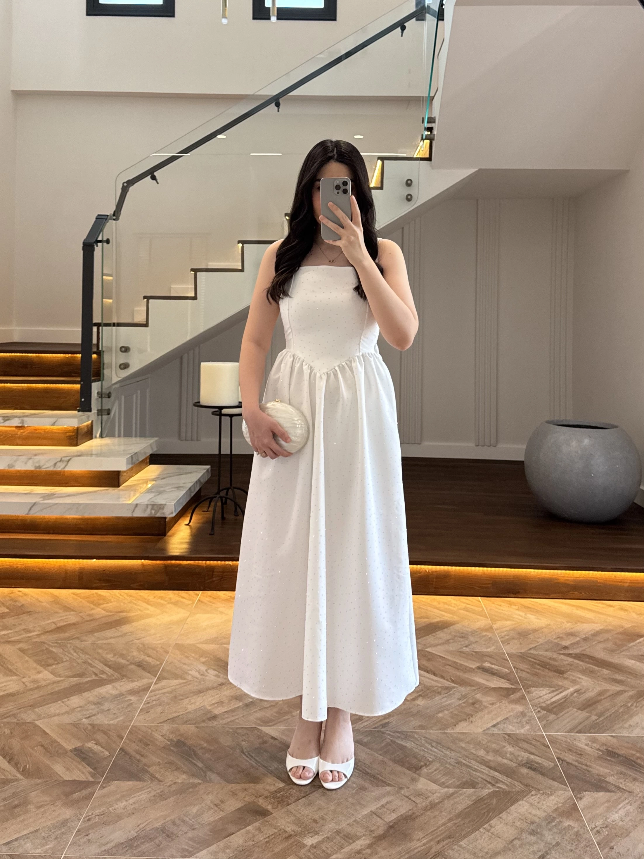 EKRU TAŞLI KUŞAKLI ELBİSE -3970