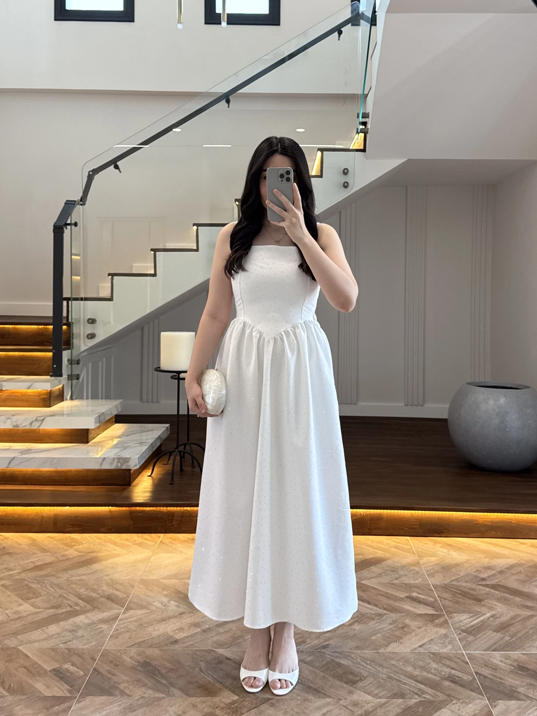 EKRU TAŞLI KUŞAKLI ELBİSE -3970