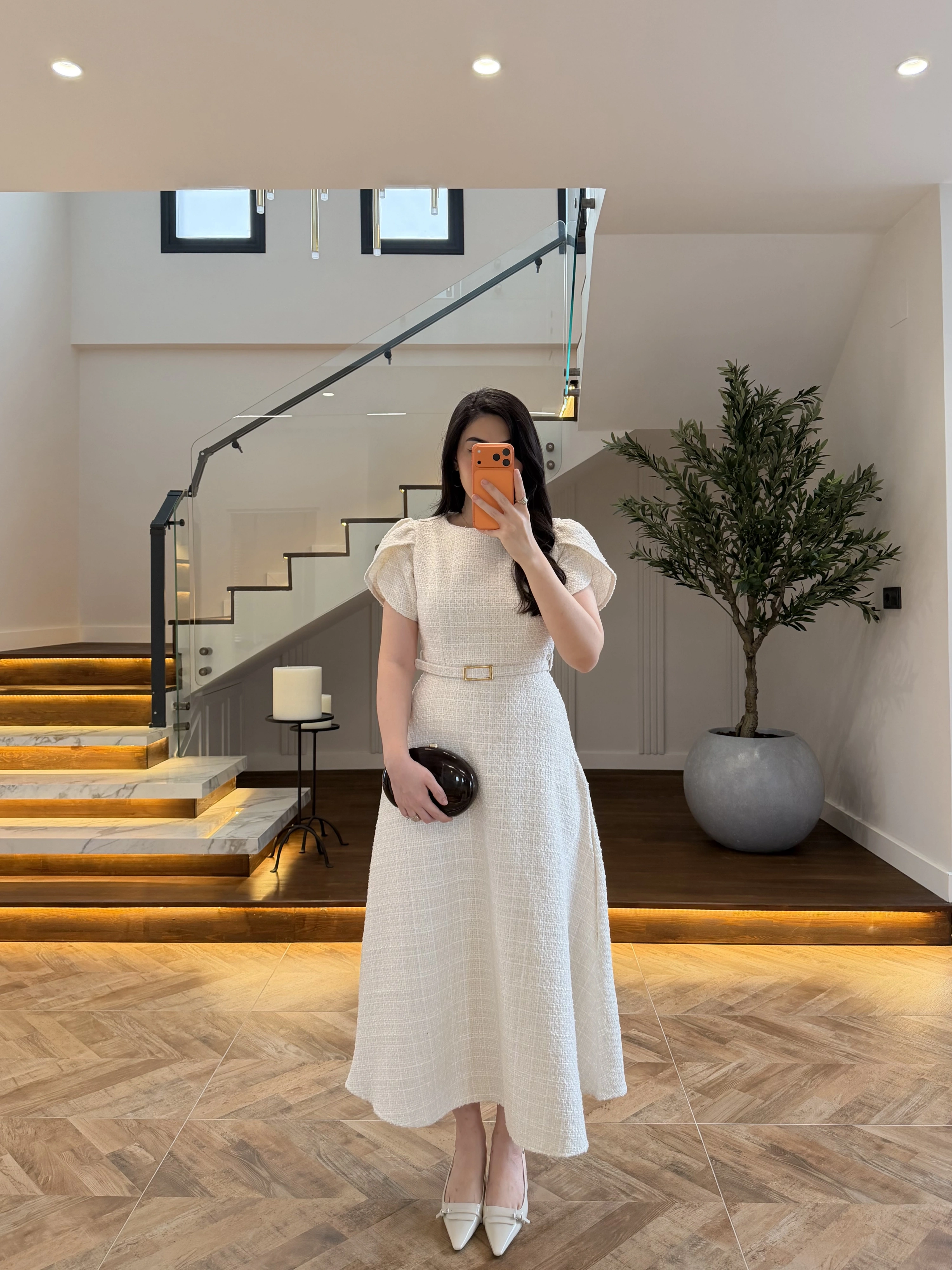 (ÖN SİPARİŞ )EKRU TÜVİT ELBİSE-4203