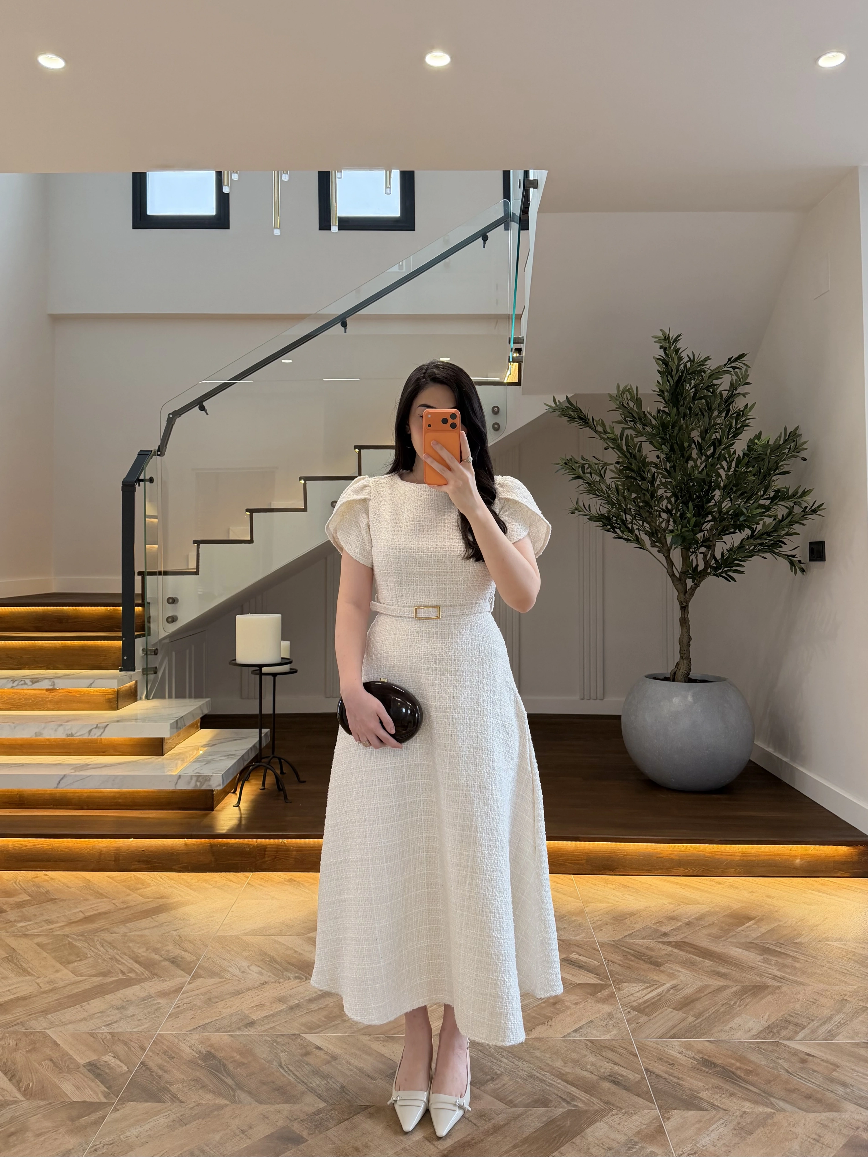 (ÖN SİPARİŞ )EKRU TÜVİT ELBİSE-4203