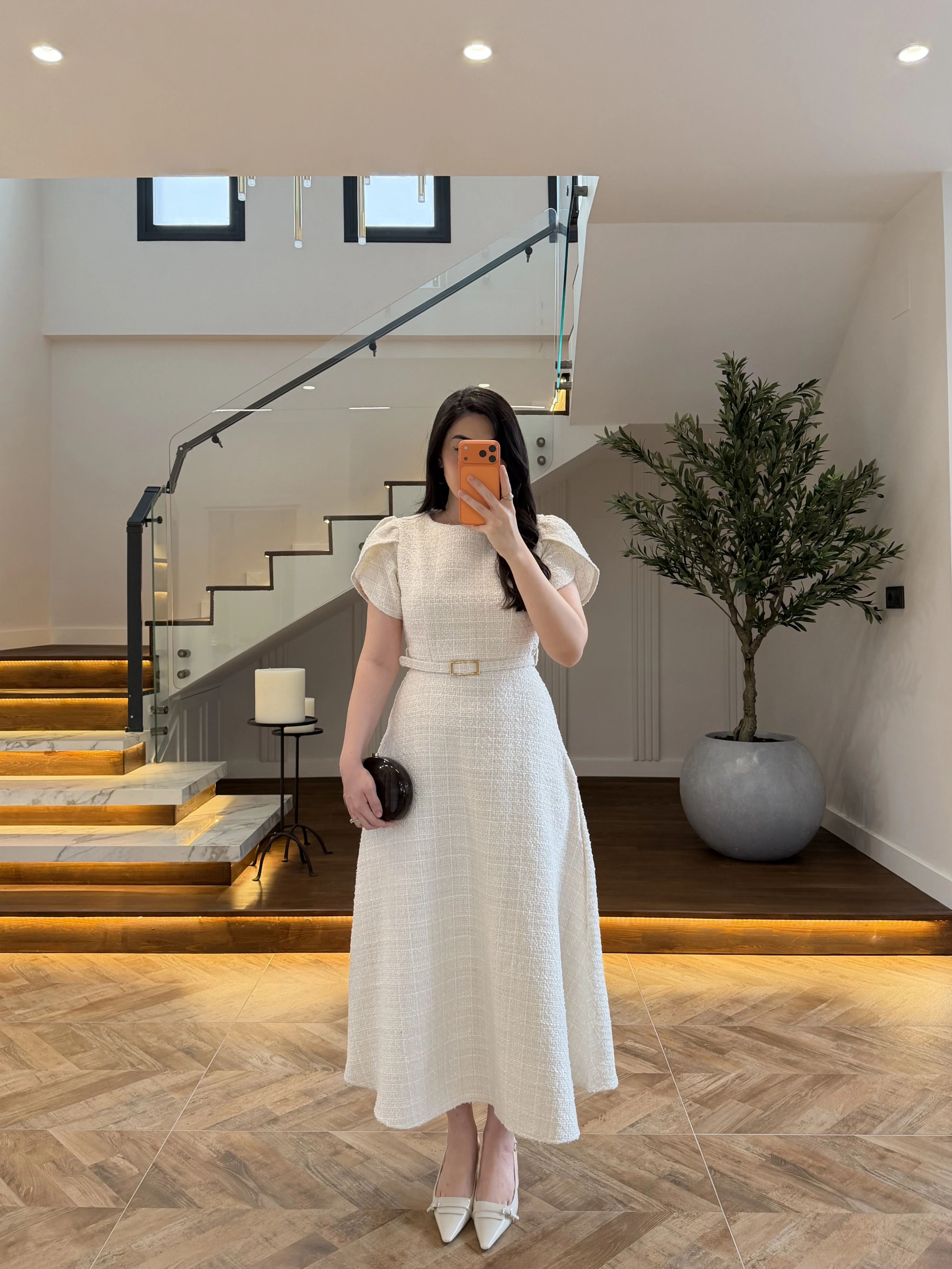 (ÖN SİPARİŞ )EKRU TÜVİT ELBİSE-4203