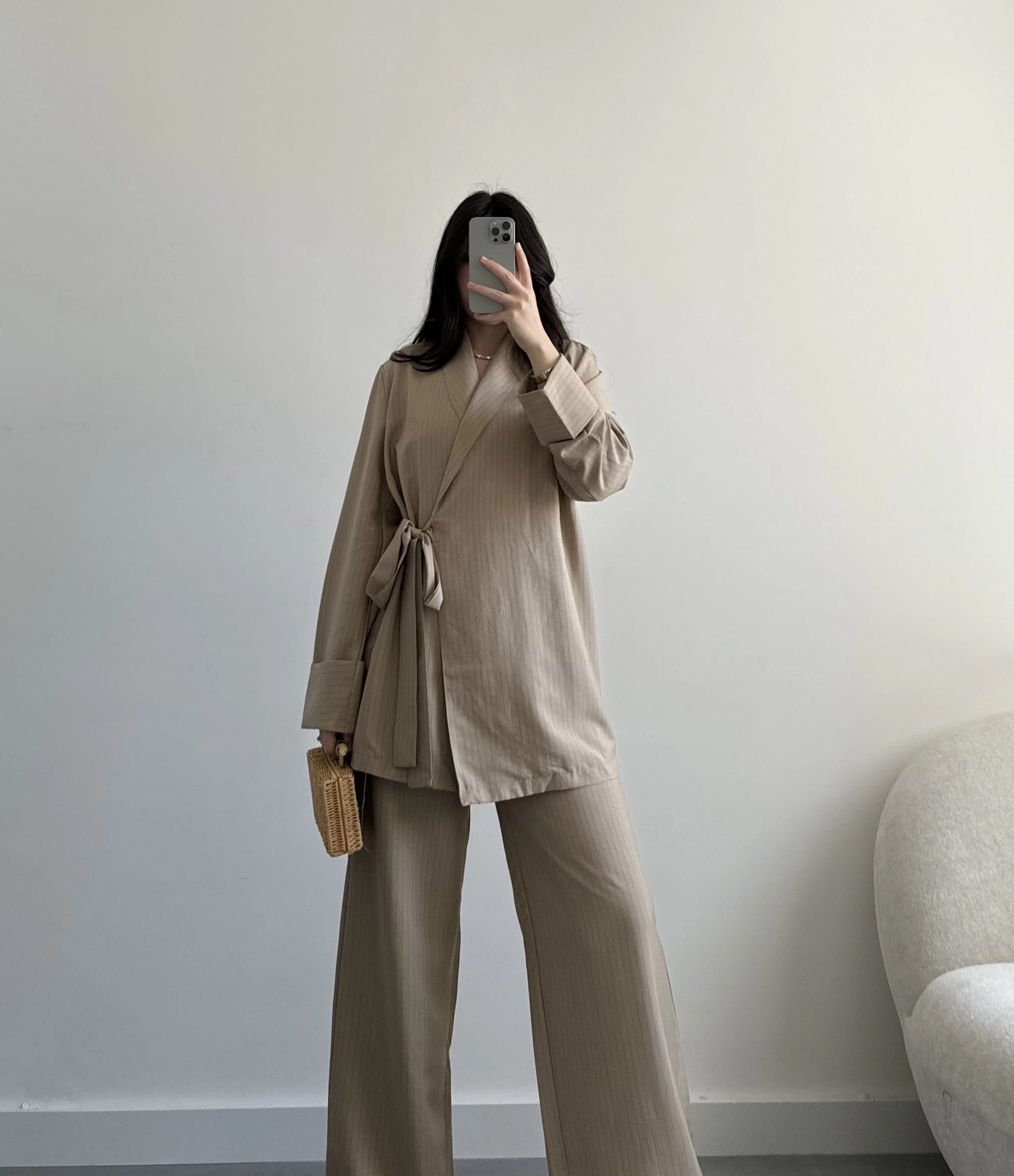 Elope vizon çizgili kimono takım