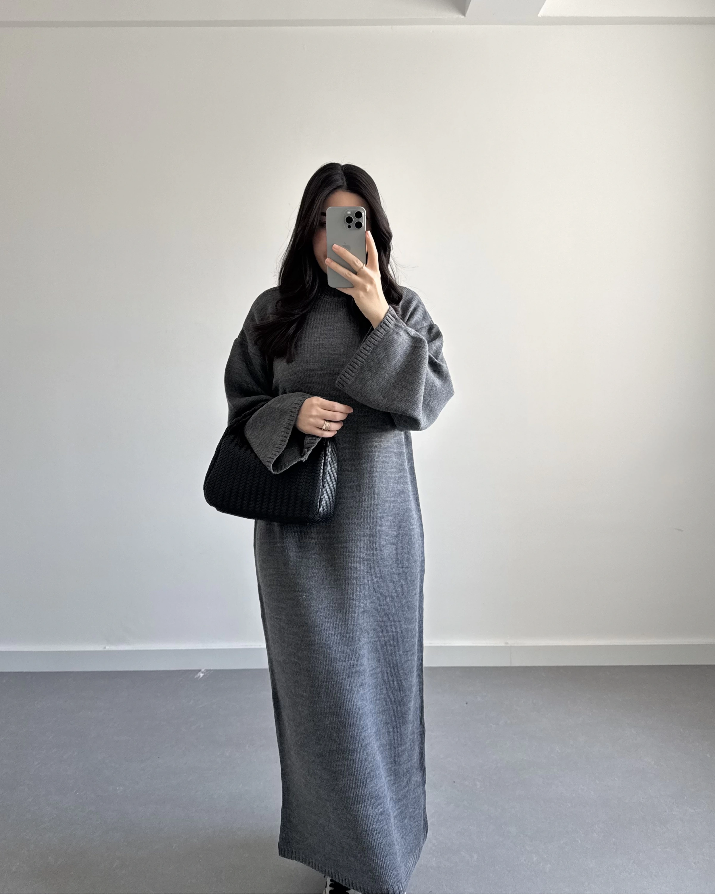 GRİ BALIKÇI YAKA TRİKO ELBİSE