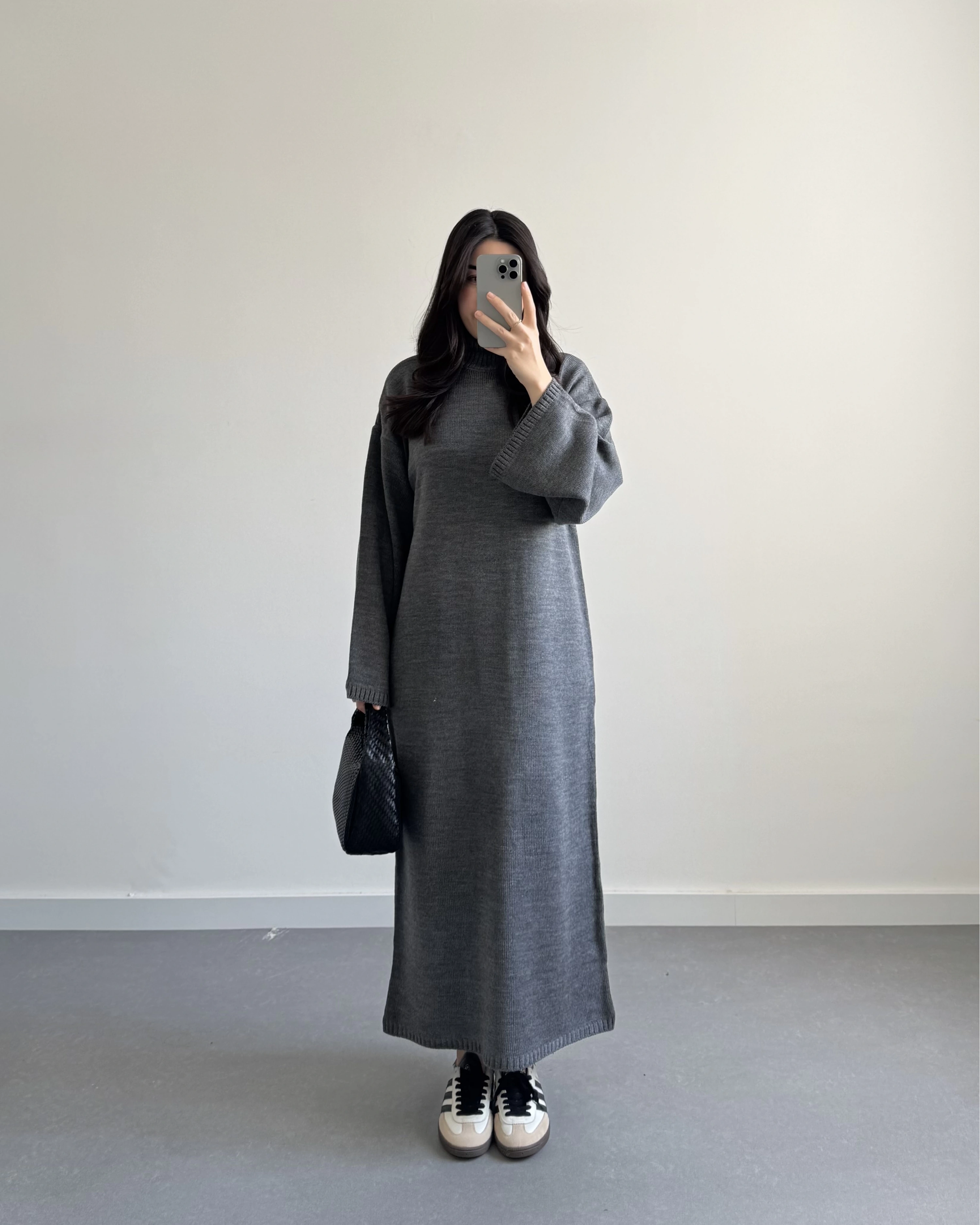 GRİ BALIKÇI YAKA TRİKO ELBİSE