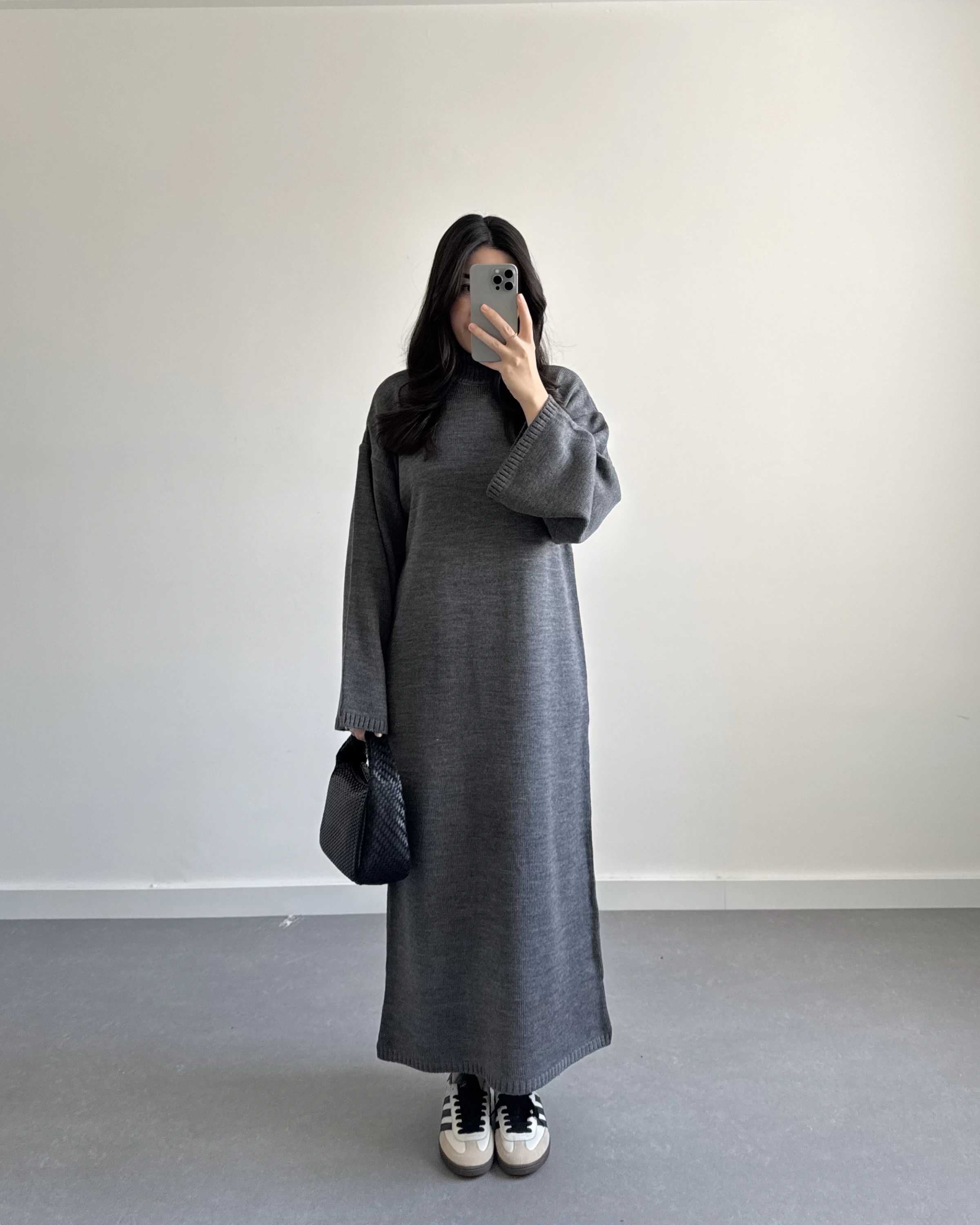 GRİ BALIKÇI YAKA TRİKO ELBİSE