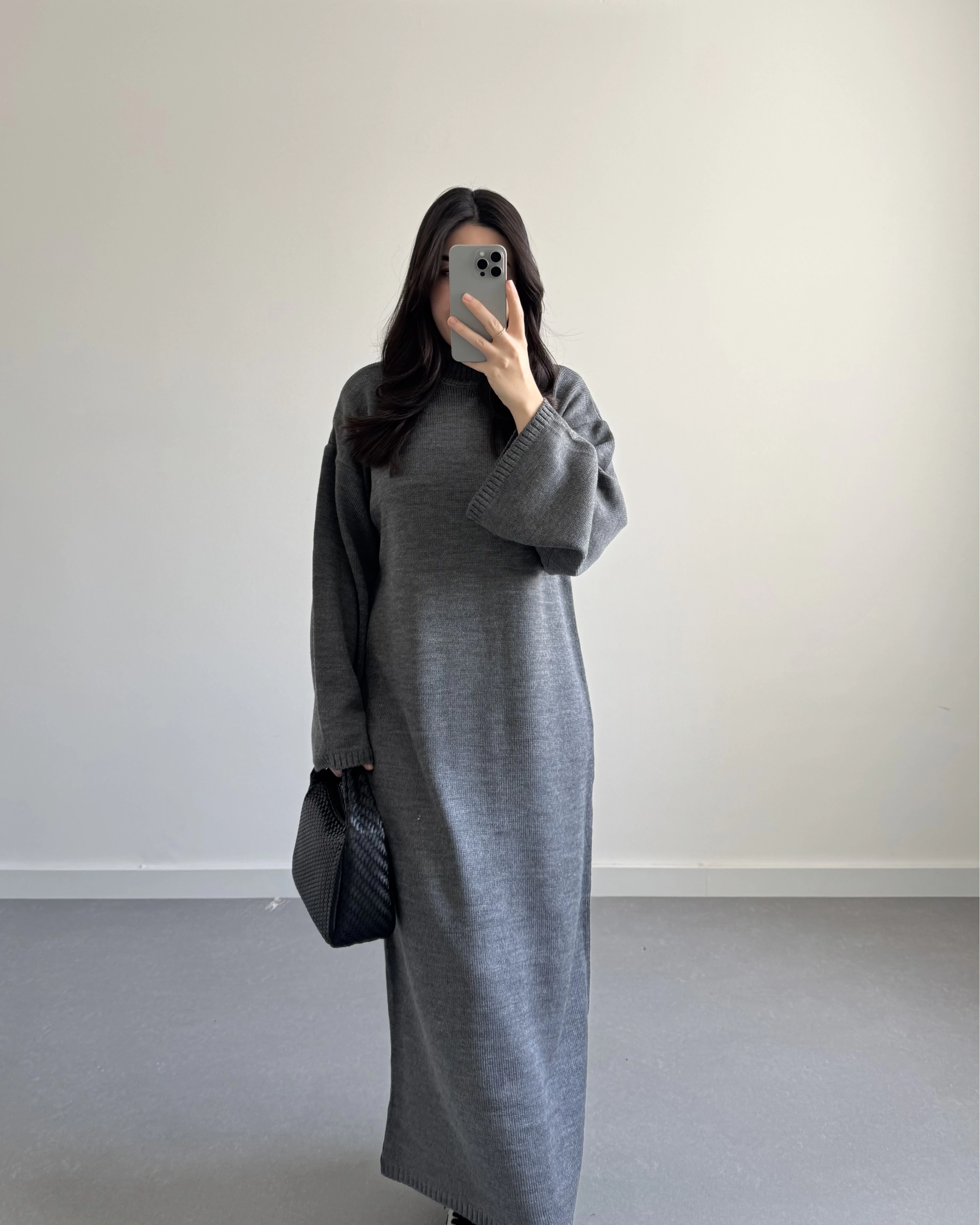 GRİ BALIKÇI YAKA TRİKO ELBİSE