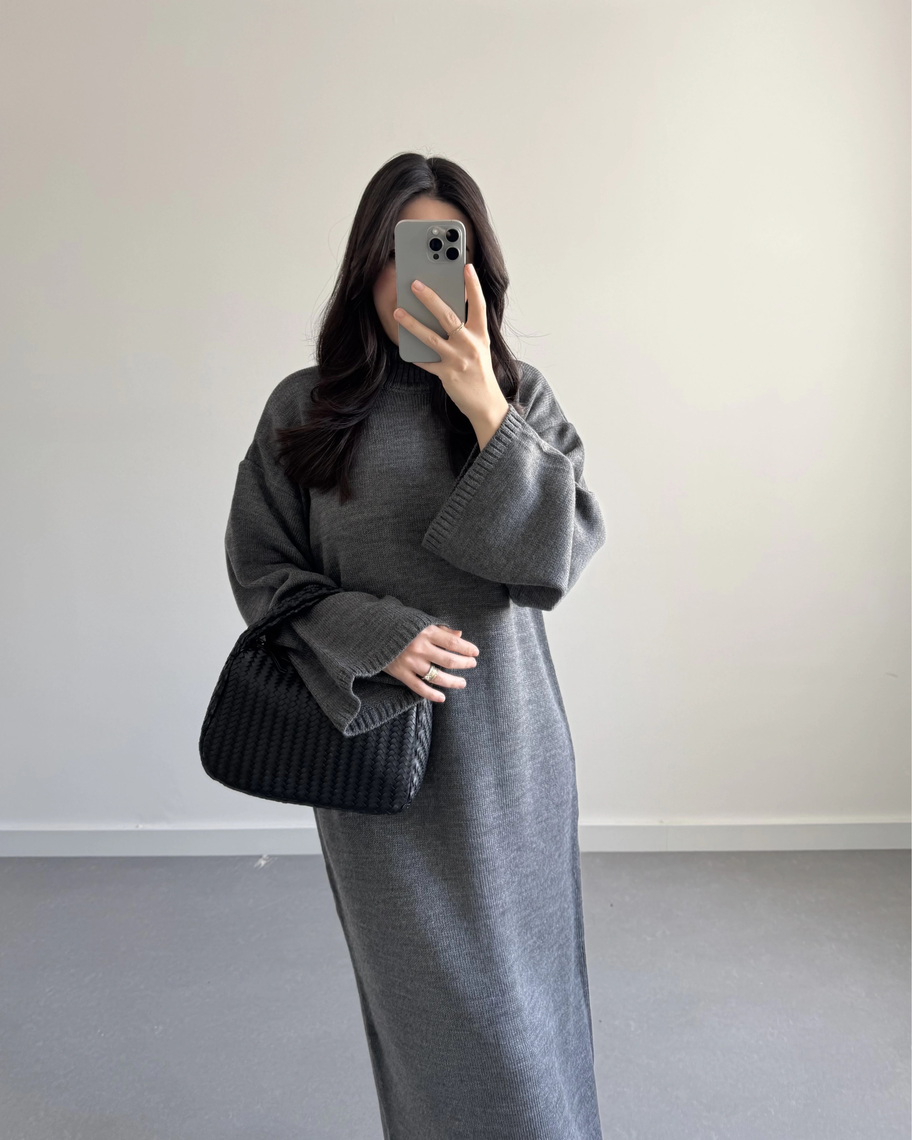 GRİ BALIKÇI YAKA TRİKO ELBİSE