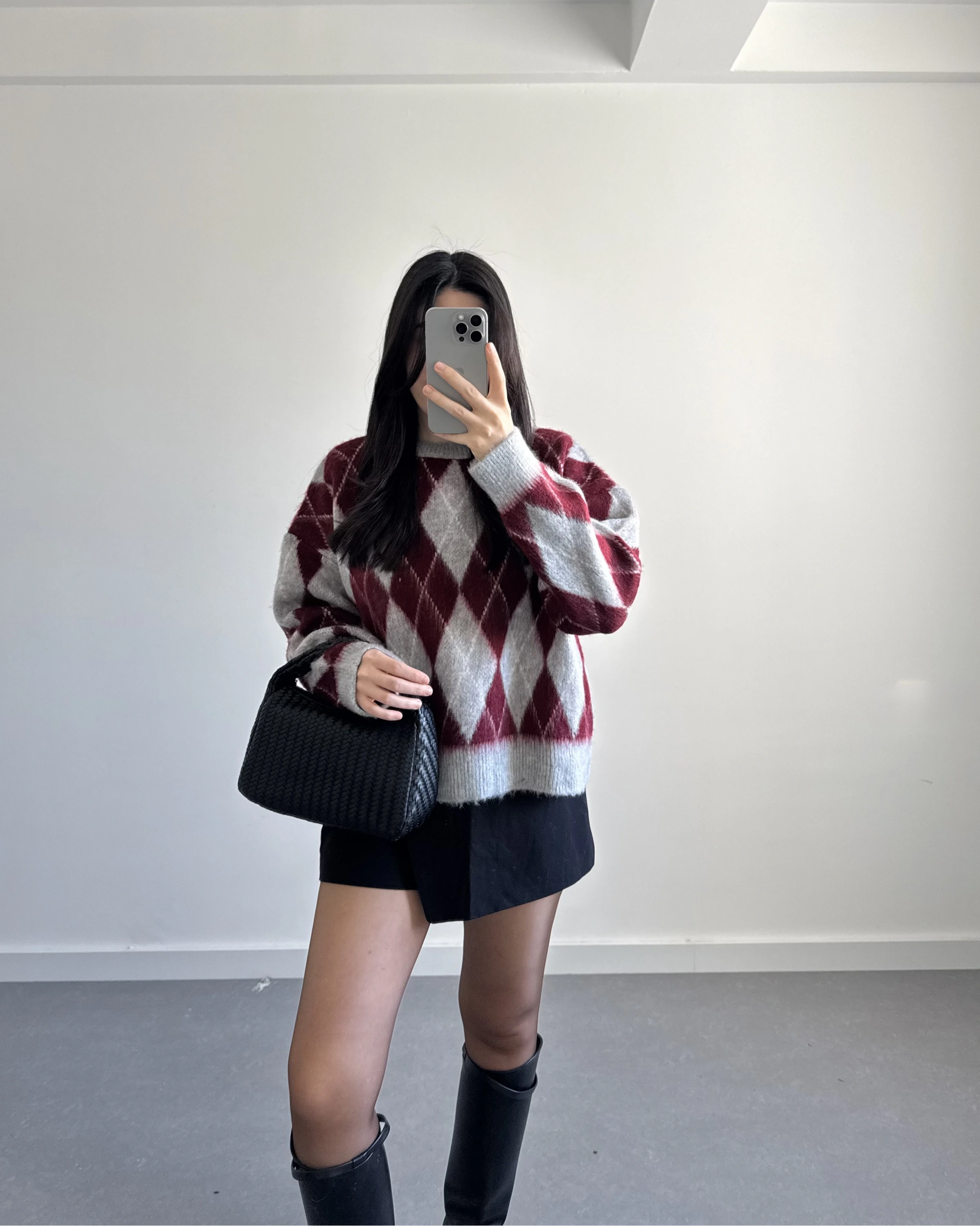 GRİ-BORDO BAKLAVA KAZAK