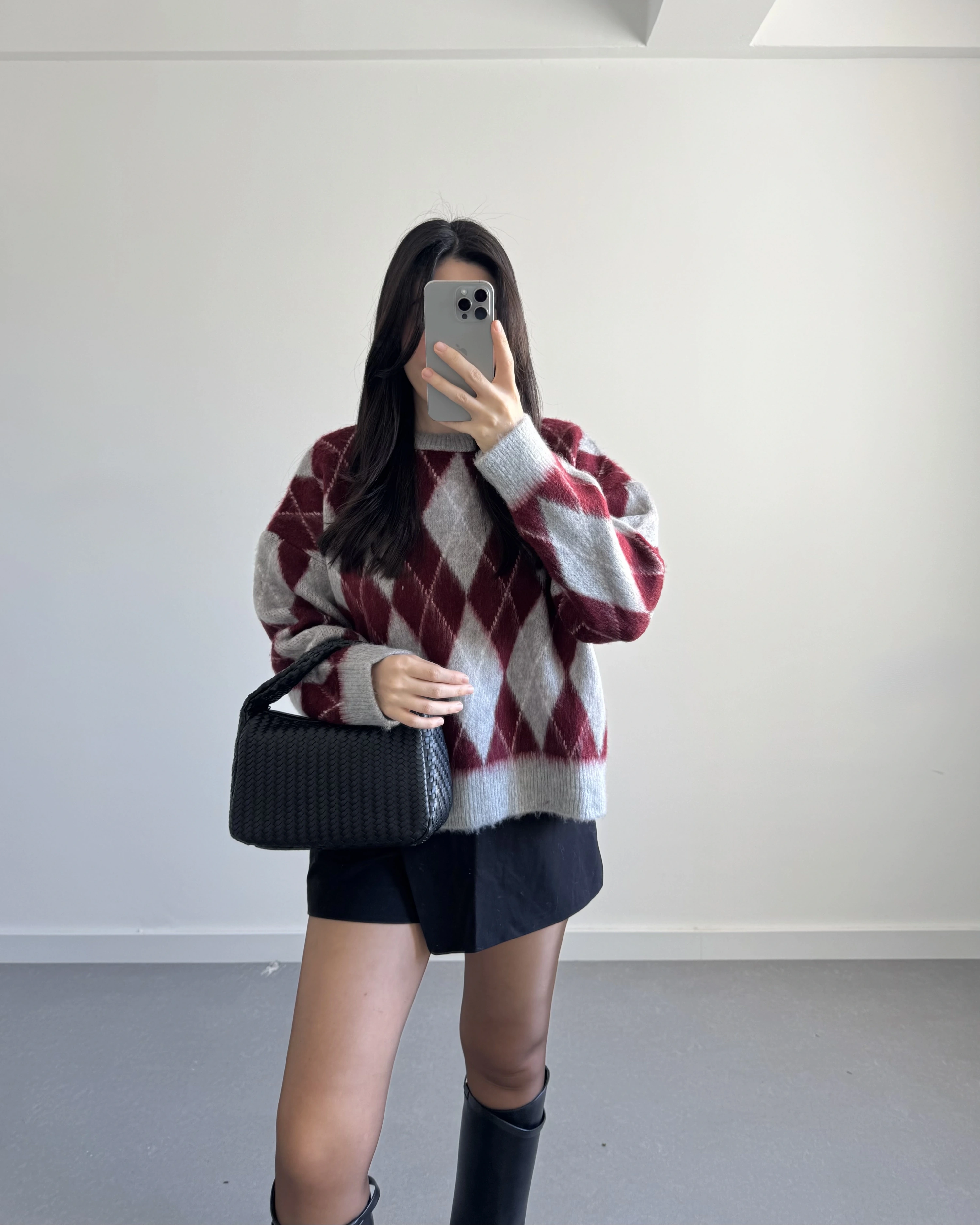 GRİ-BORDO BAKLAVA KAZAK