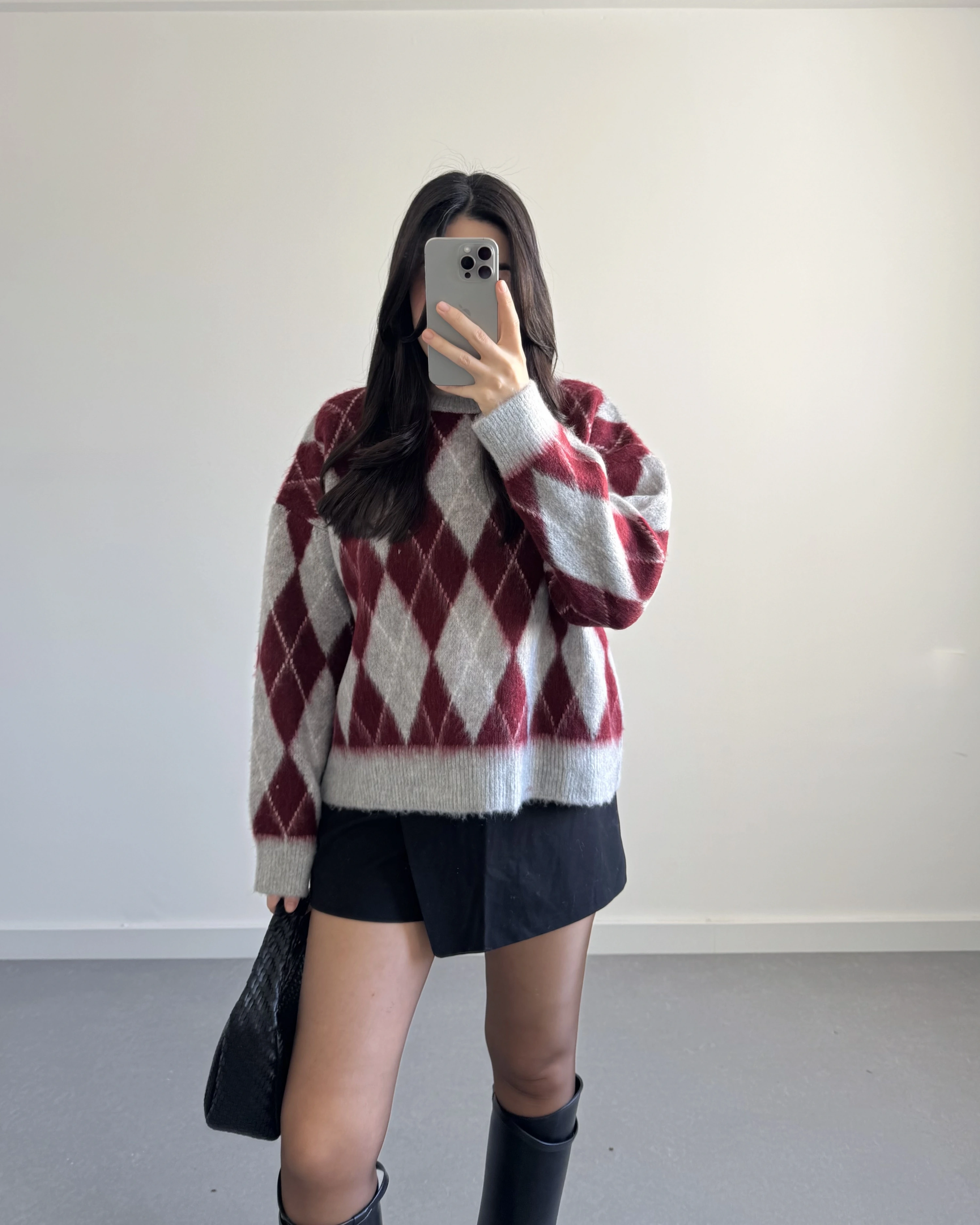 GRİ-BORDO BAKLAVA KAZAK