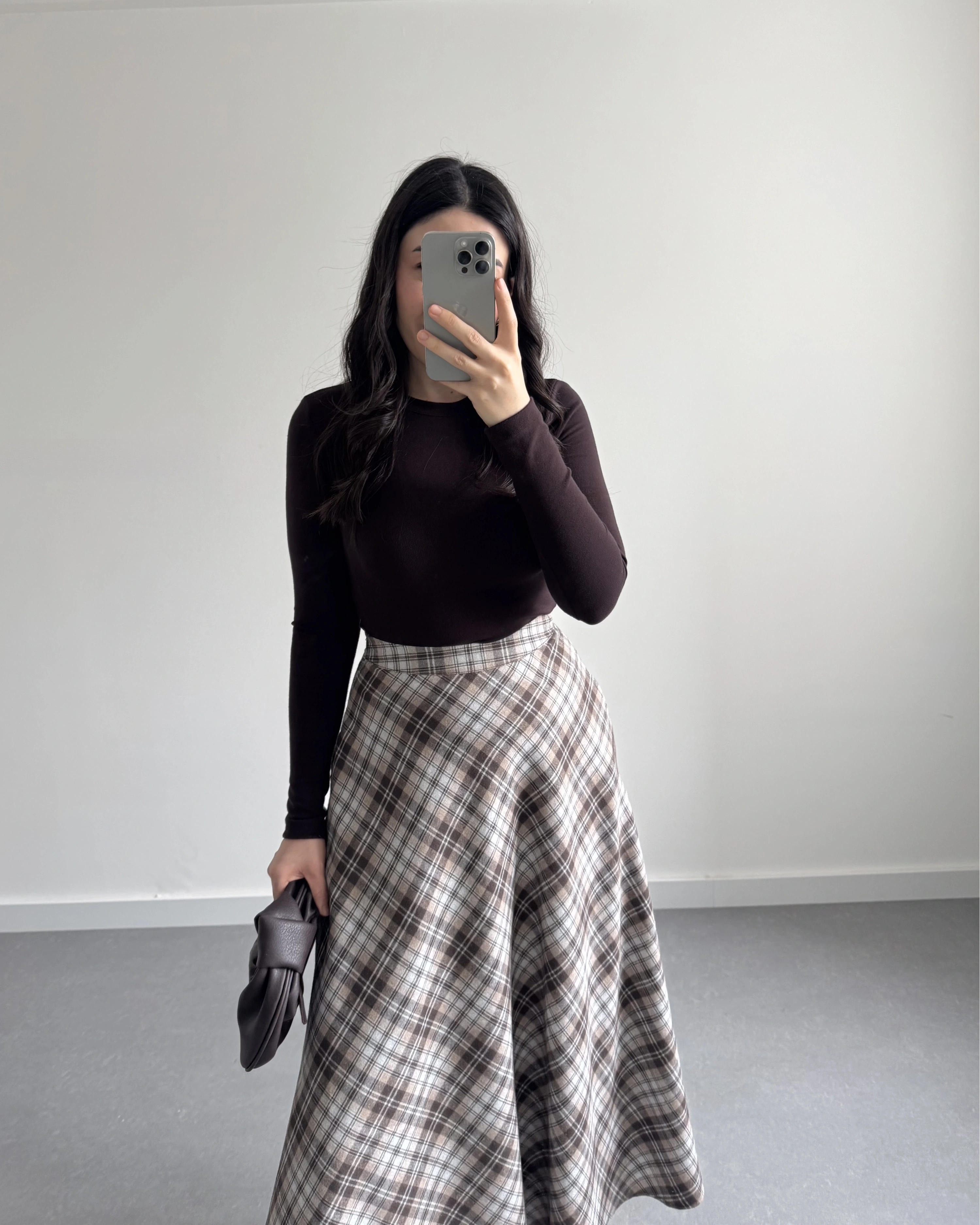 GRİ- KAHVE EKOSE CEPLİ ETEK