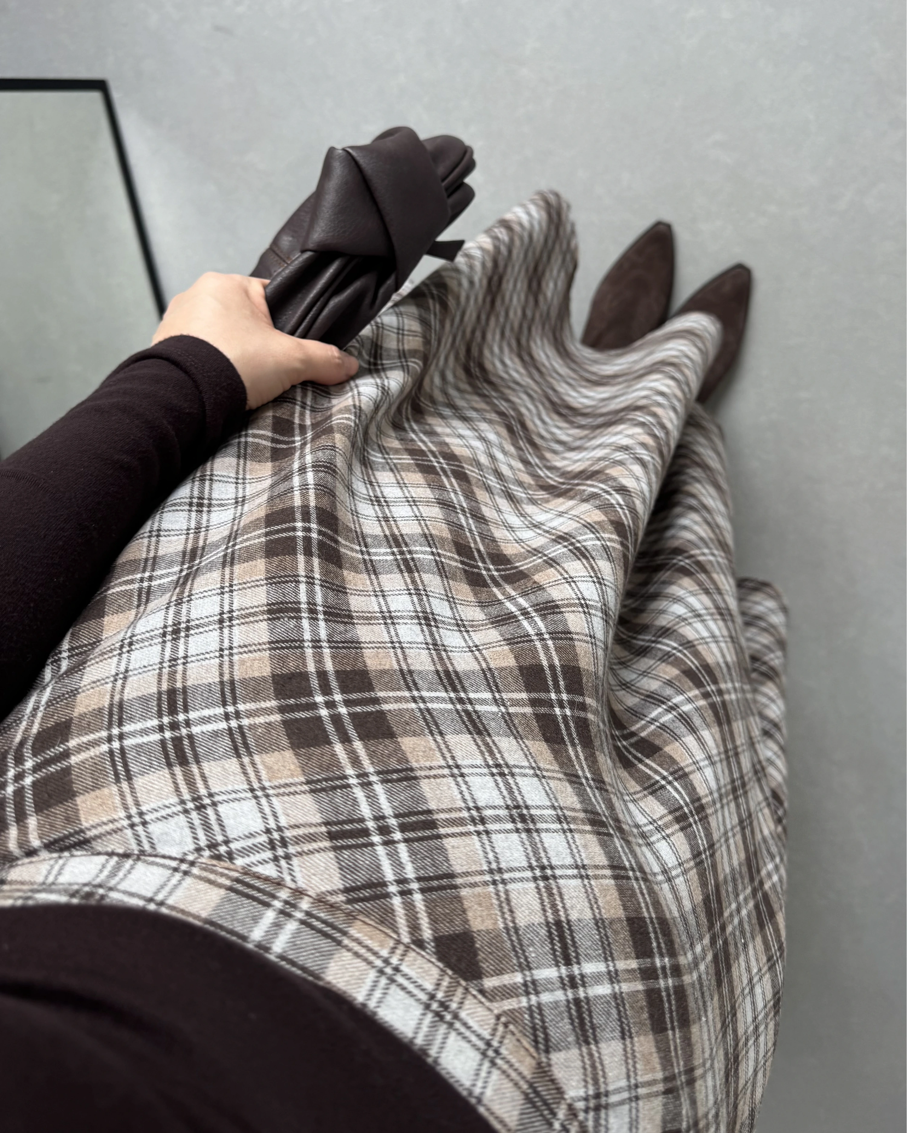 GRİ- KAHVE EKOSE CEPLİ ETEK