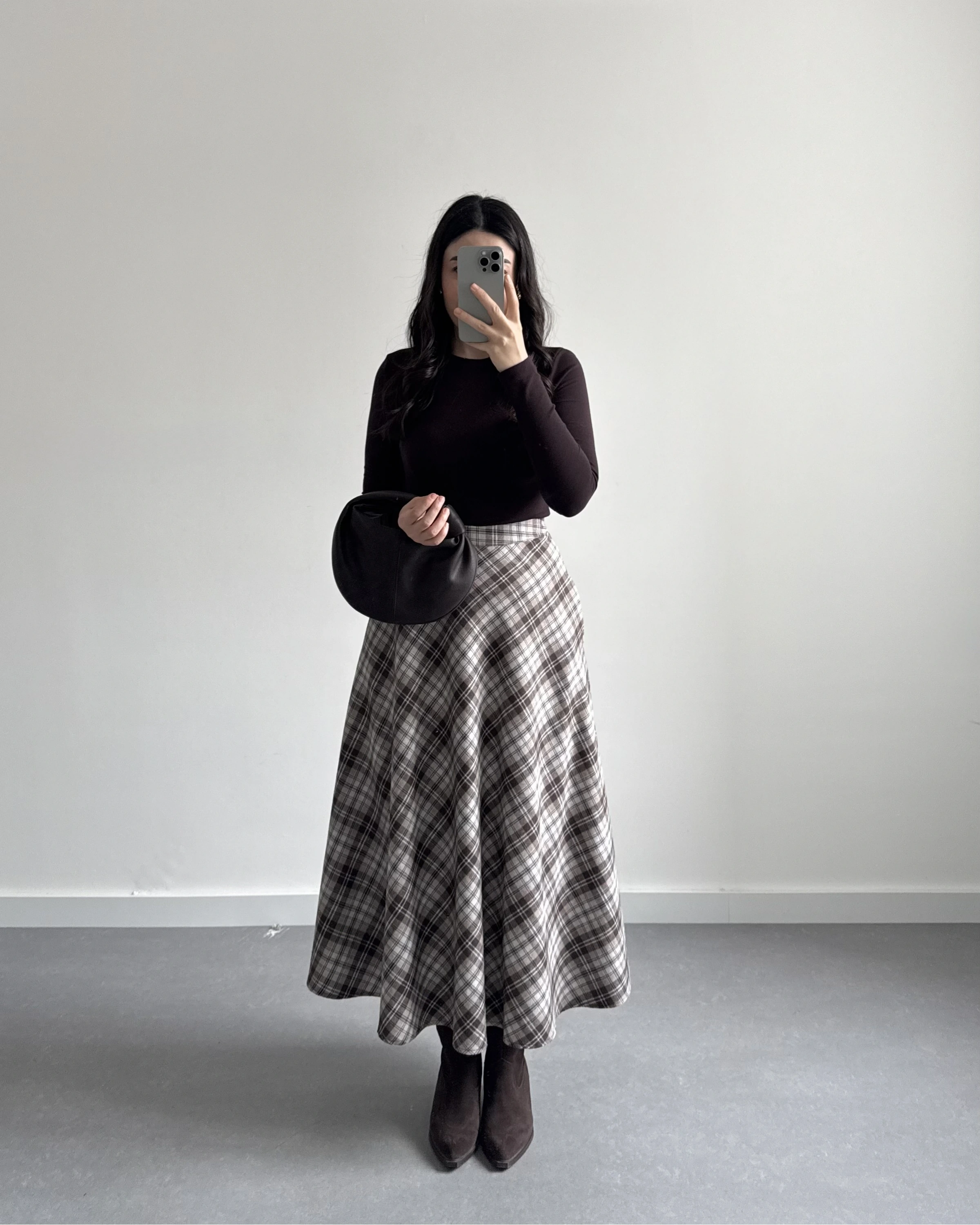 GRİ- KAHVE EKOSE CEPLİ ETEK