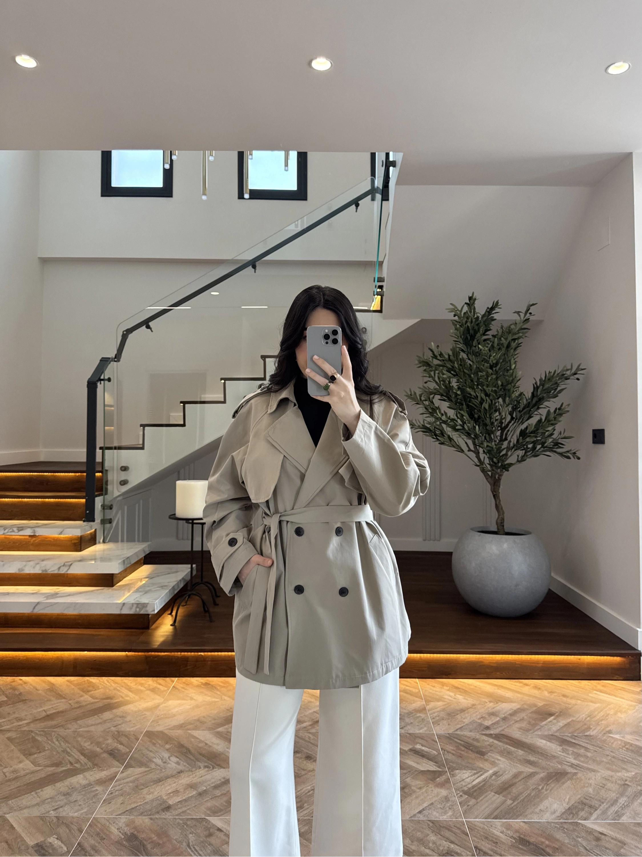 HAKİ ALLERLİ ARA BOY TRENÇKOT -7556