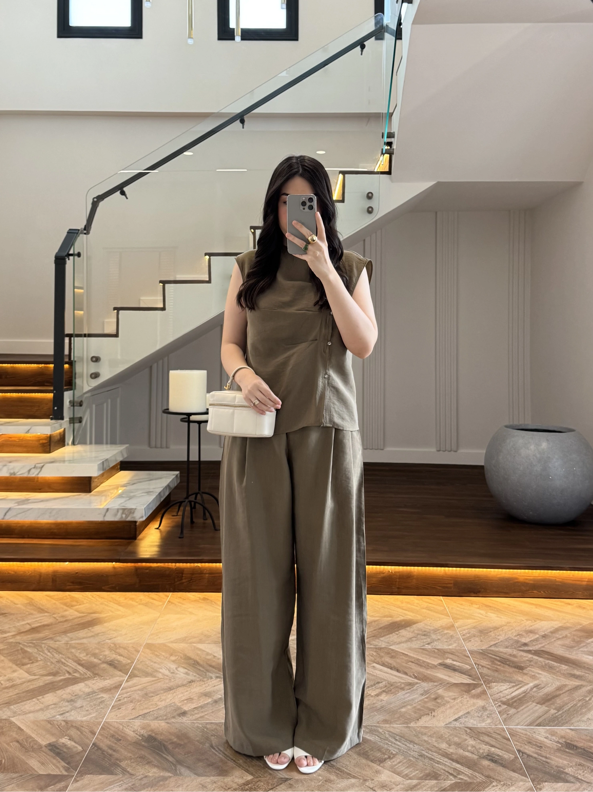 HAKİ ASİMETRİK DÜĞMELİ TENSEL TAKIM-26Y277