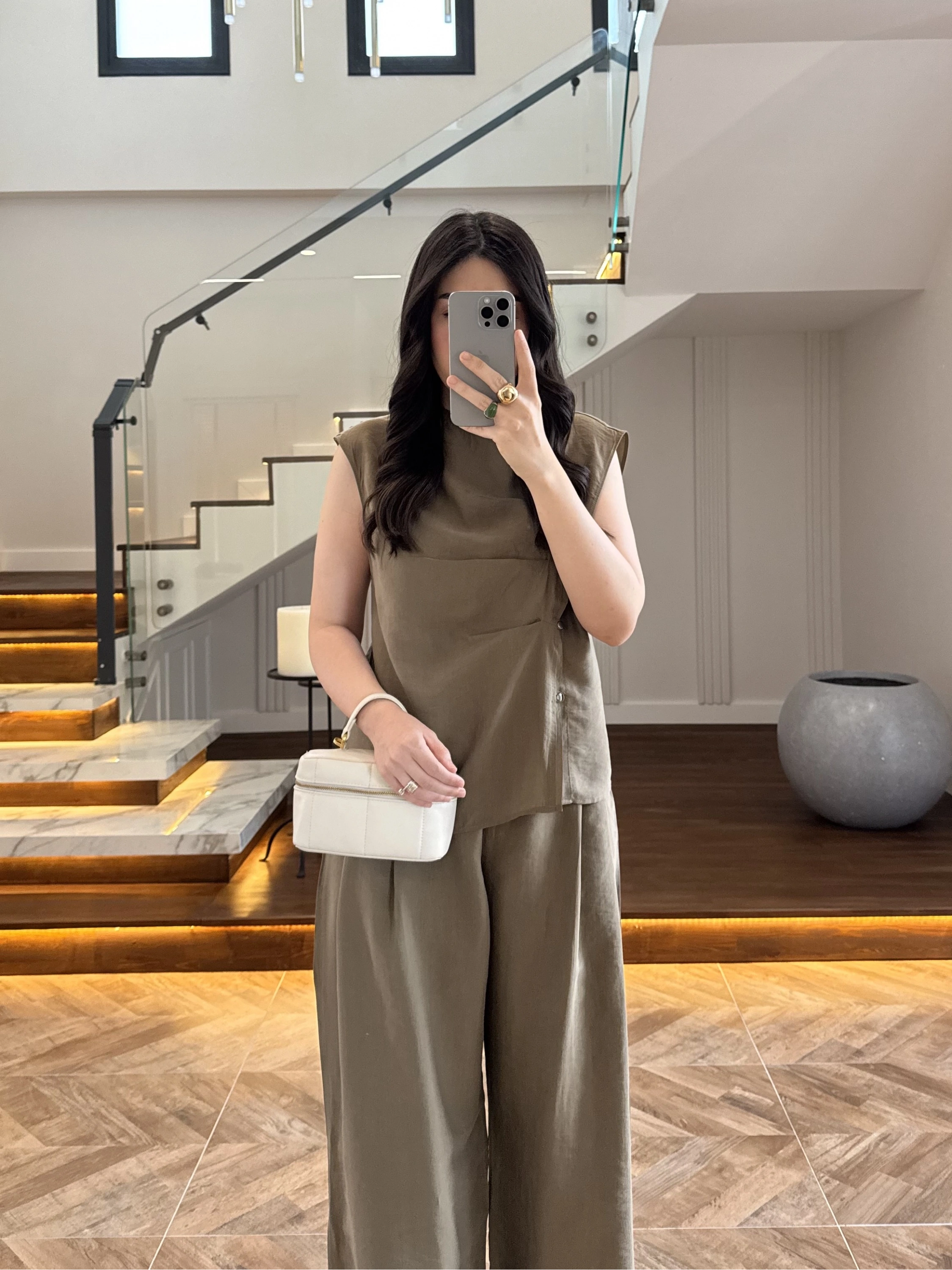 HAKİ ASİMETRİK DÜĞMELİ TENSEL TAKIM-26Y277
