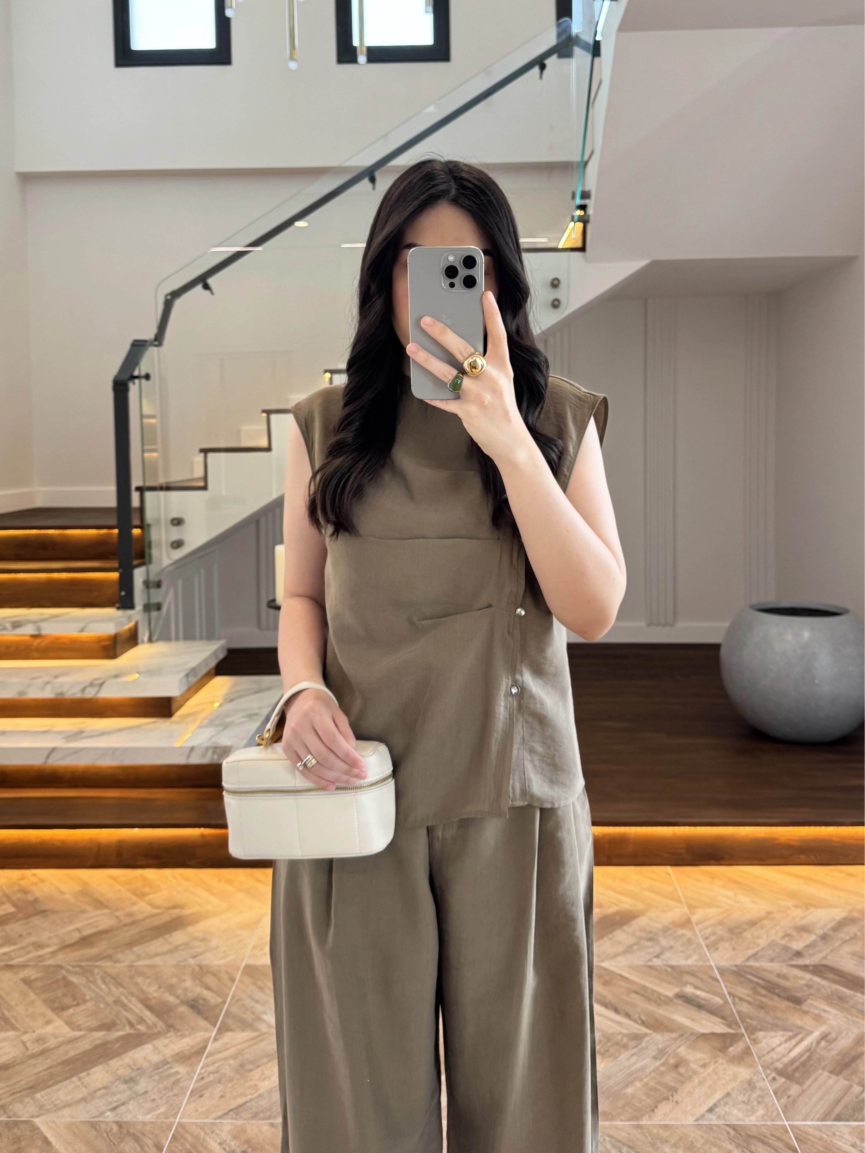 HAKİ ASİMETRİK DÜĞMELİ TENSEL TAKIM-26Y277