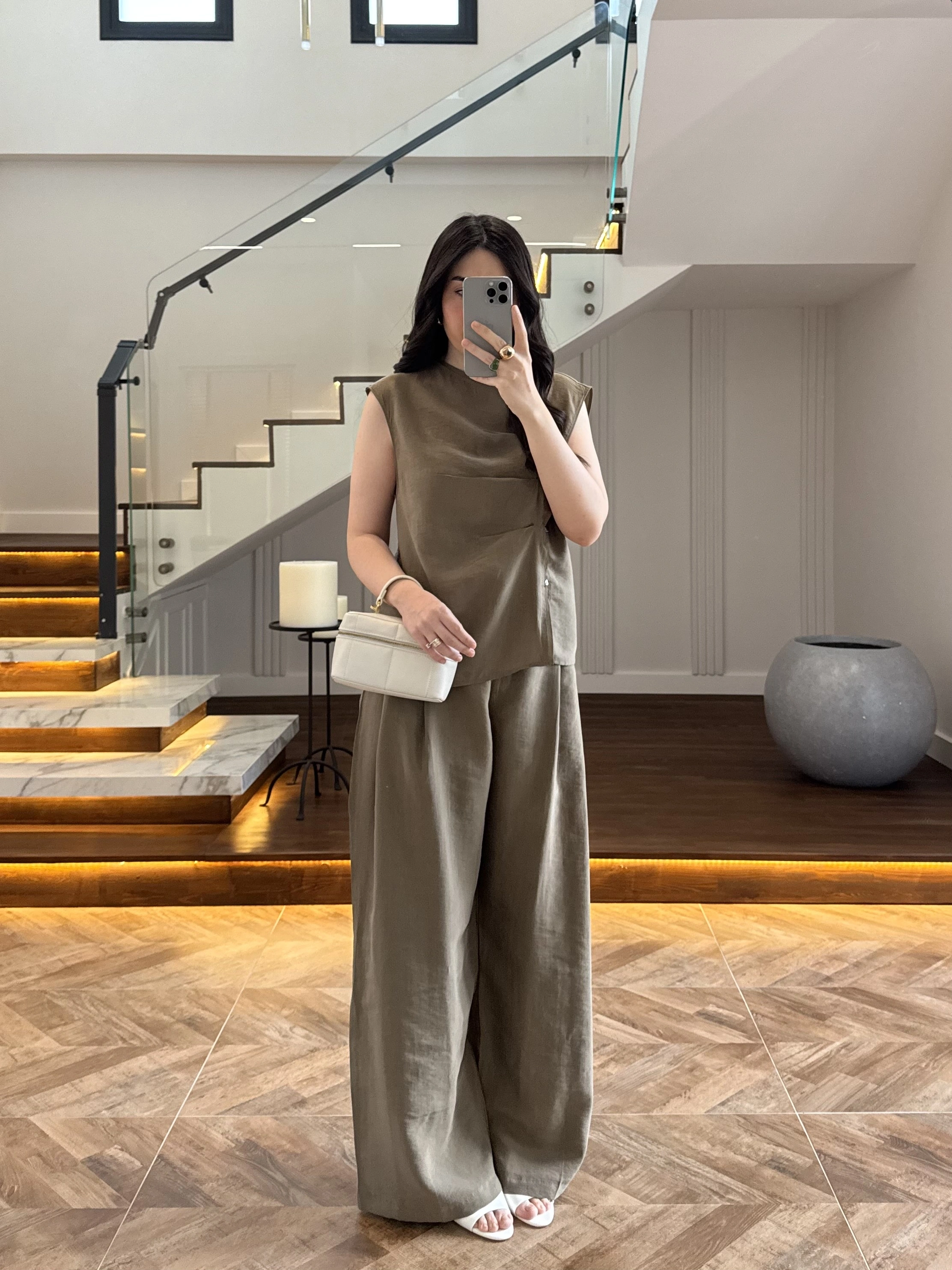 HAKİ ASİMETRİK DÜĞMELİ TENSEL TAKIM-26Y277