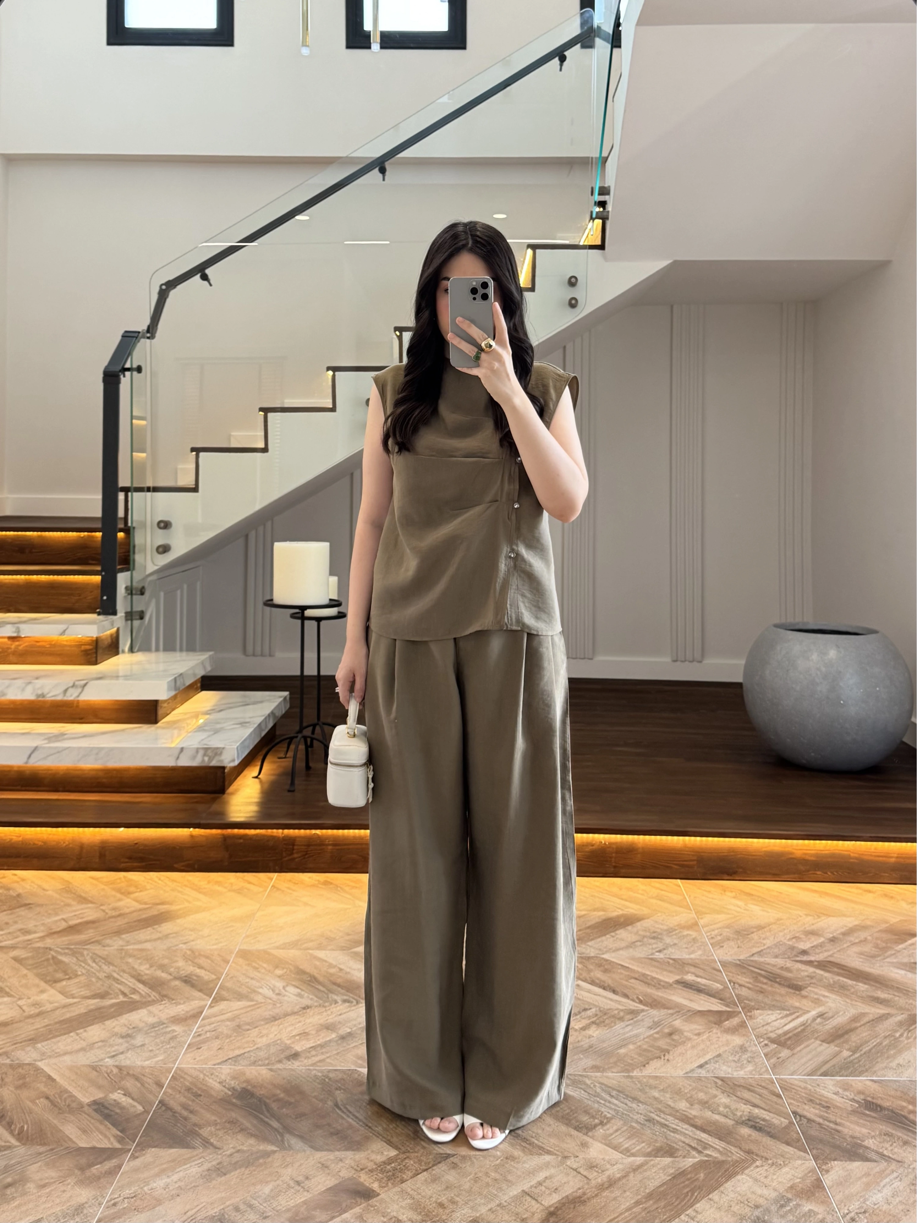 HAKİ ASİMETRİK DÜĞMELİ TENSEL TAKIM-26Y277