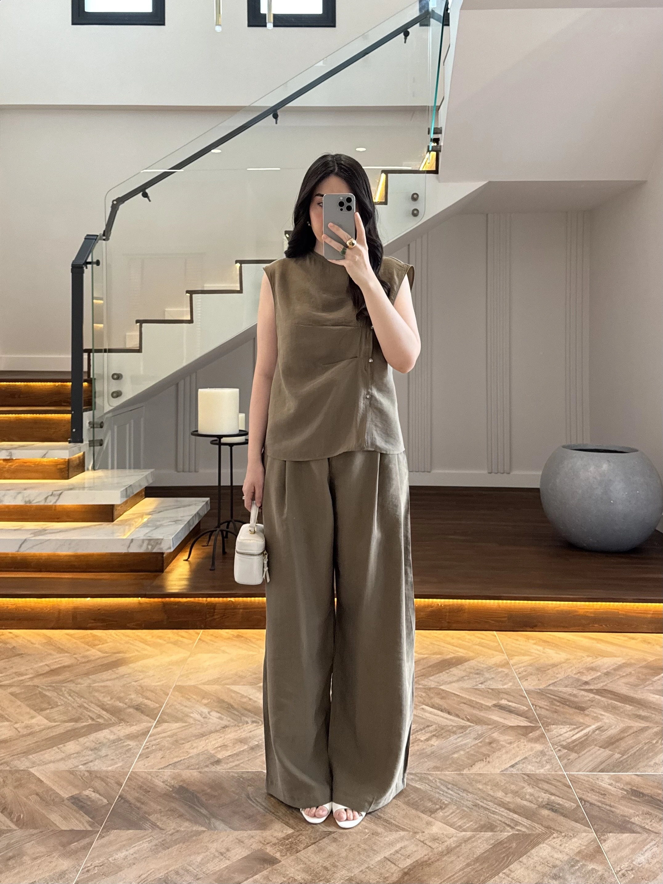 HAKİ ASİMETRİK DÜĞMELİ TENSEL TAKIM-26Y277