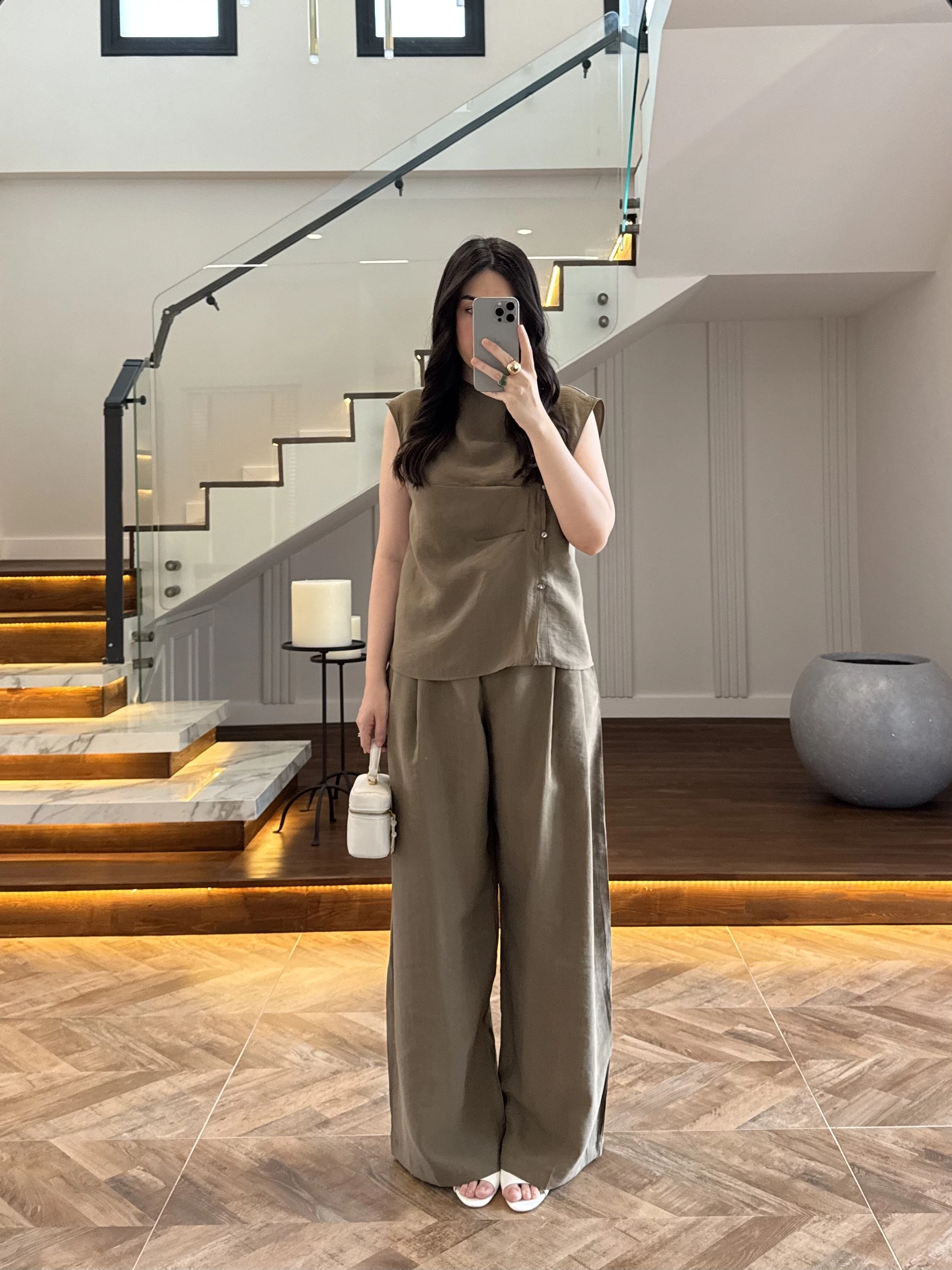 HAKİ ASİMETRİK DÜĞMELİ TENSEL TAKIM-26Y277