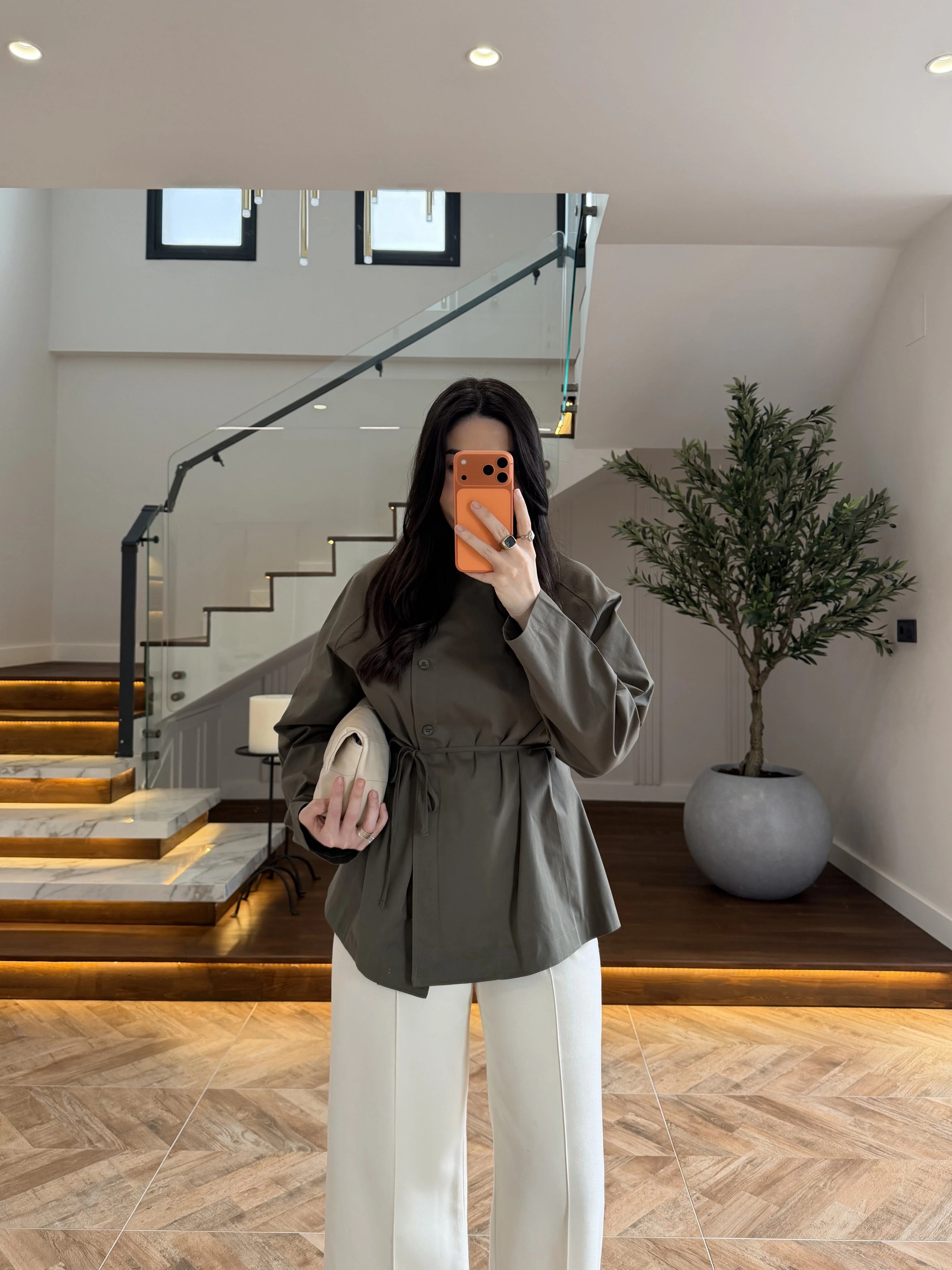 HAKİ BAĞCIKLI DİK YAKA GÖMLEK-5566