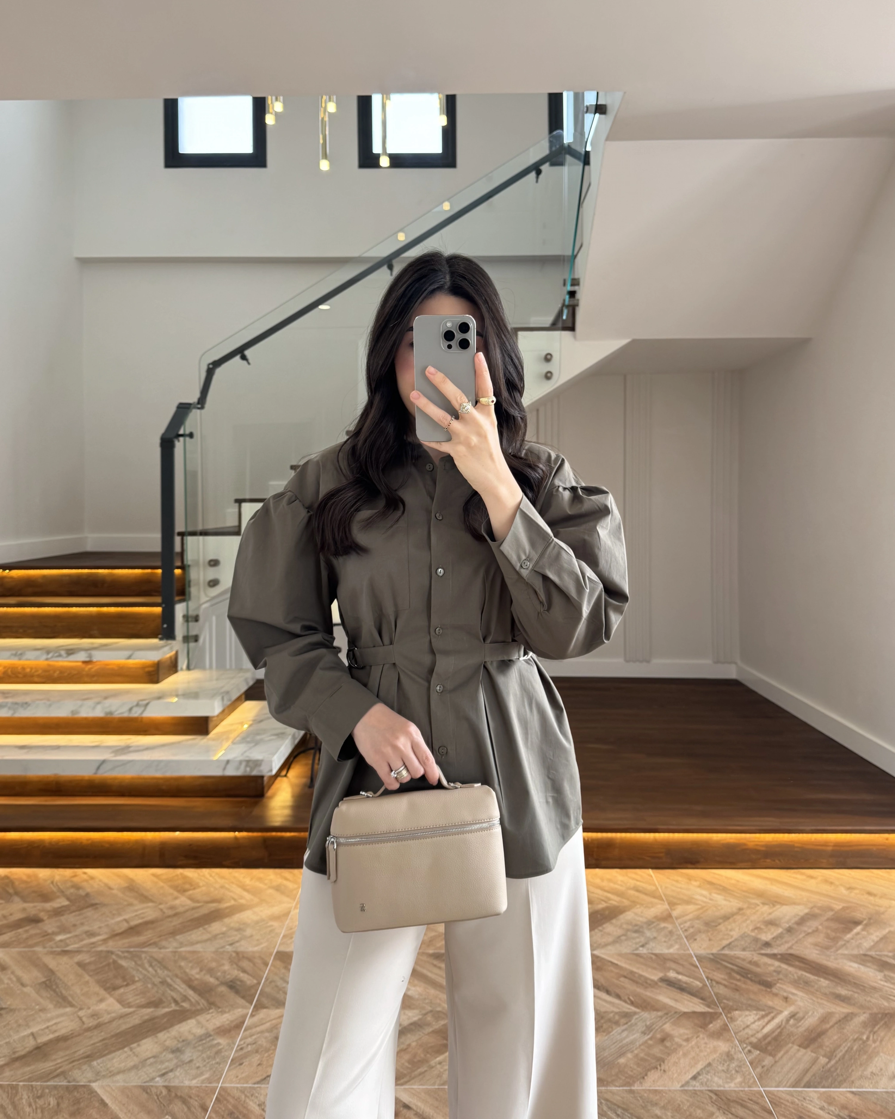 HAKİ BAĞLAMA DETAY POPLİN GÖMLEK -5441