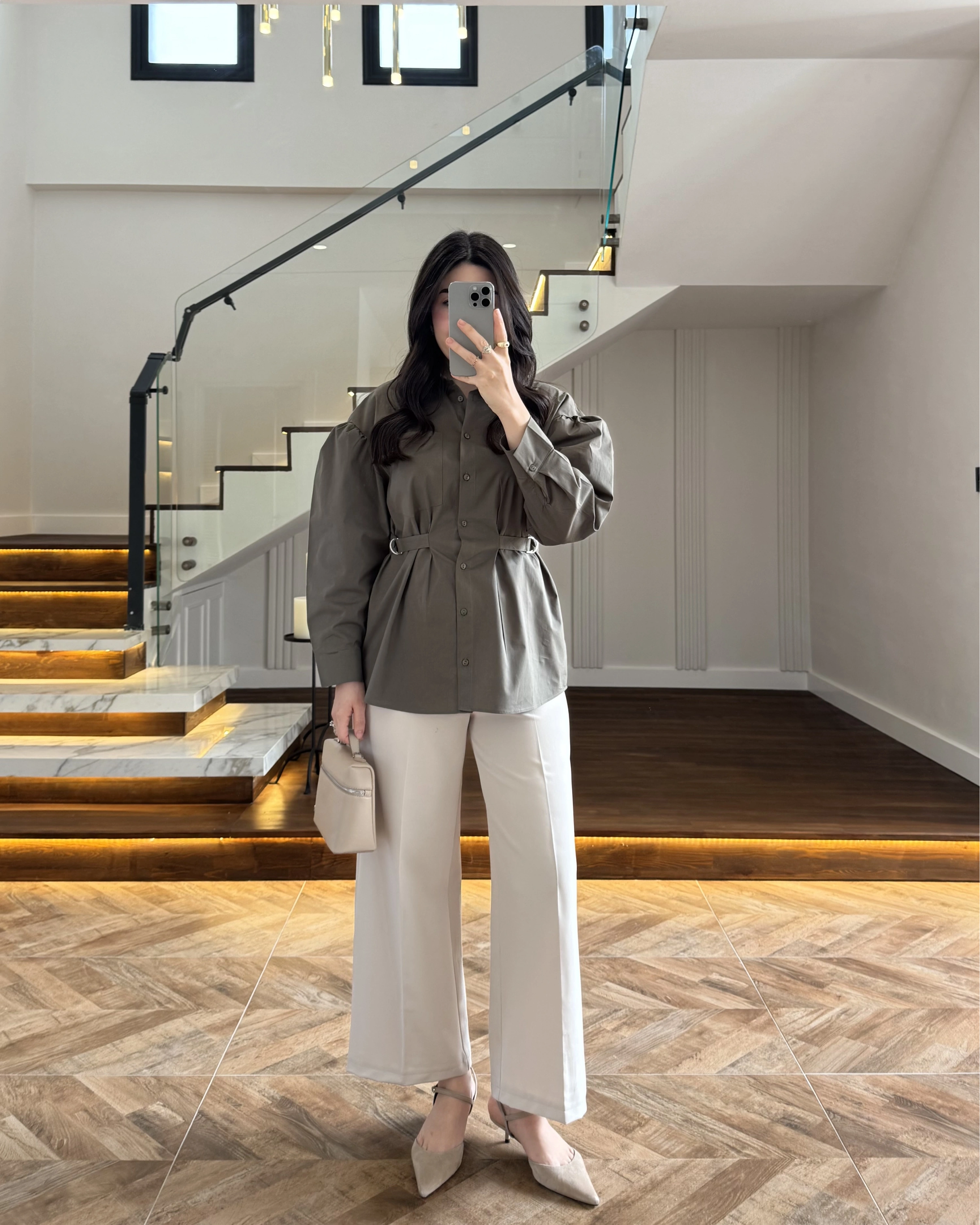 HAKİ BAĞLAMA DETAY POPLİN GÖMLEK -5441