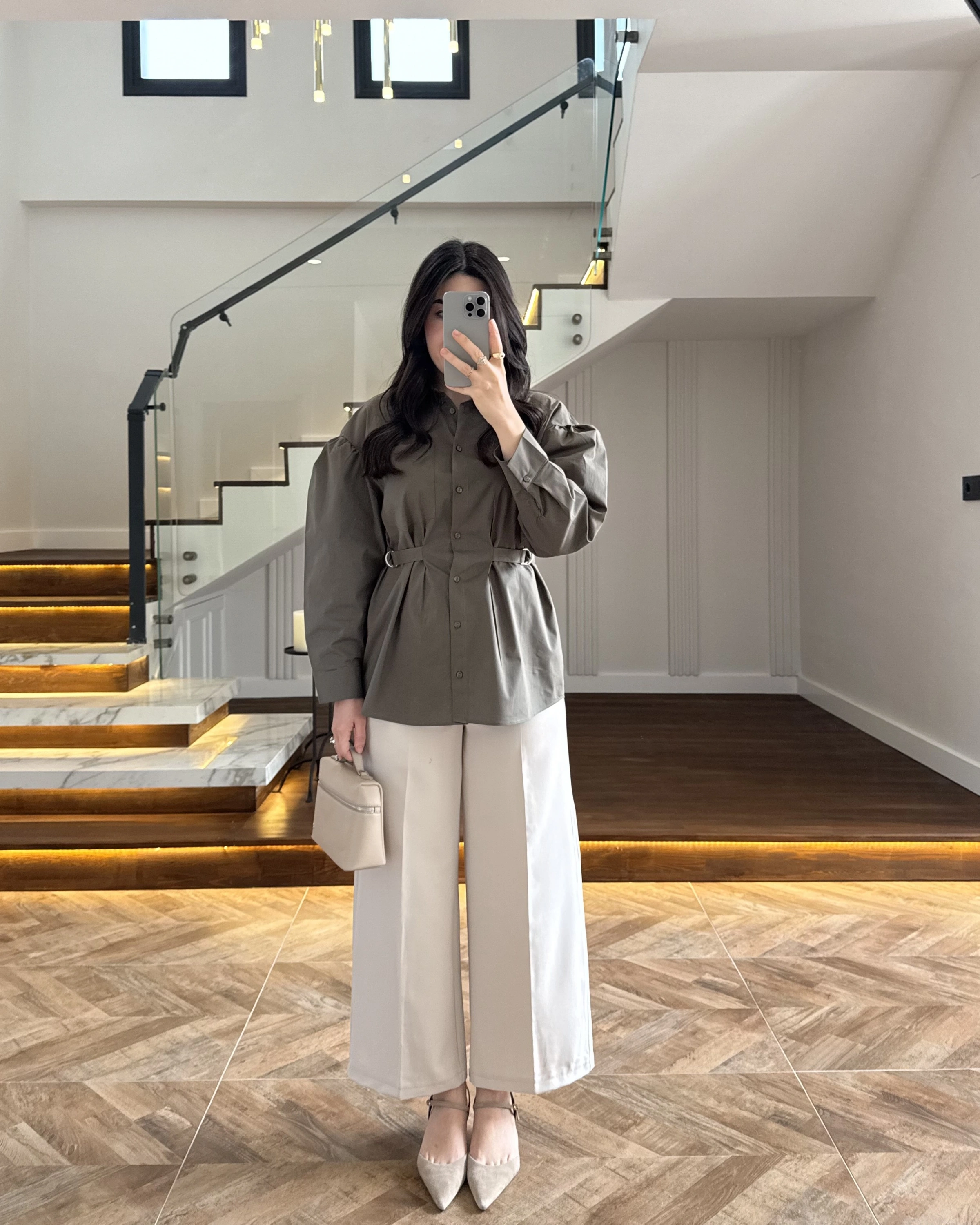 HAKİ BAĞLAMA DETAY POPLİN GÖMLEK -5441