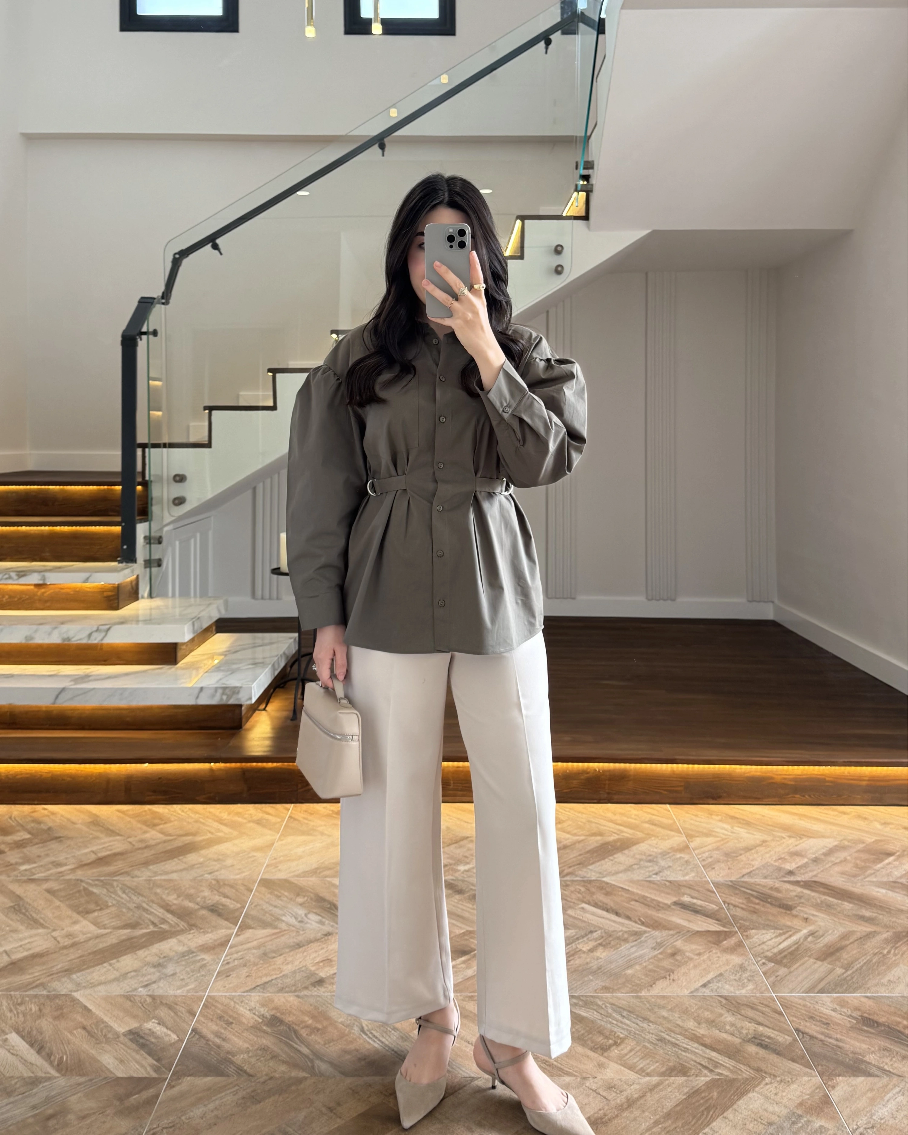 HAKİ BAĞLAMA DETAY POPLİN GÖMLEK -5441