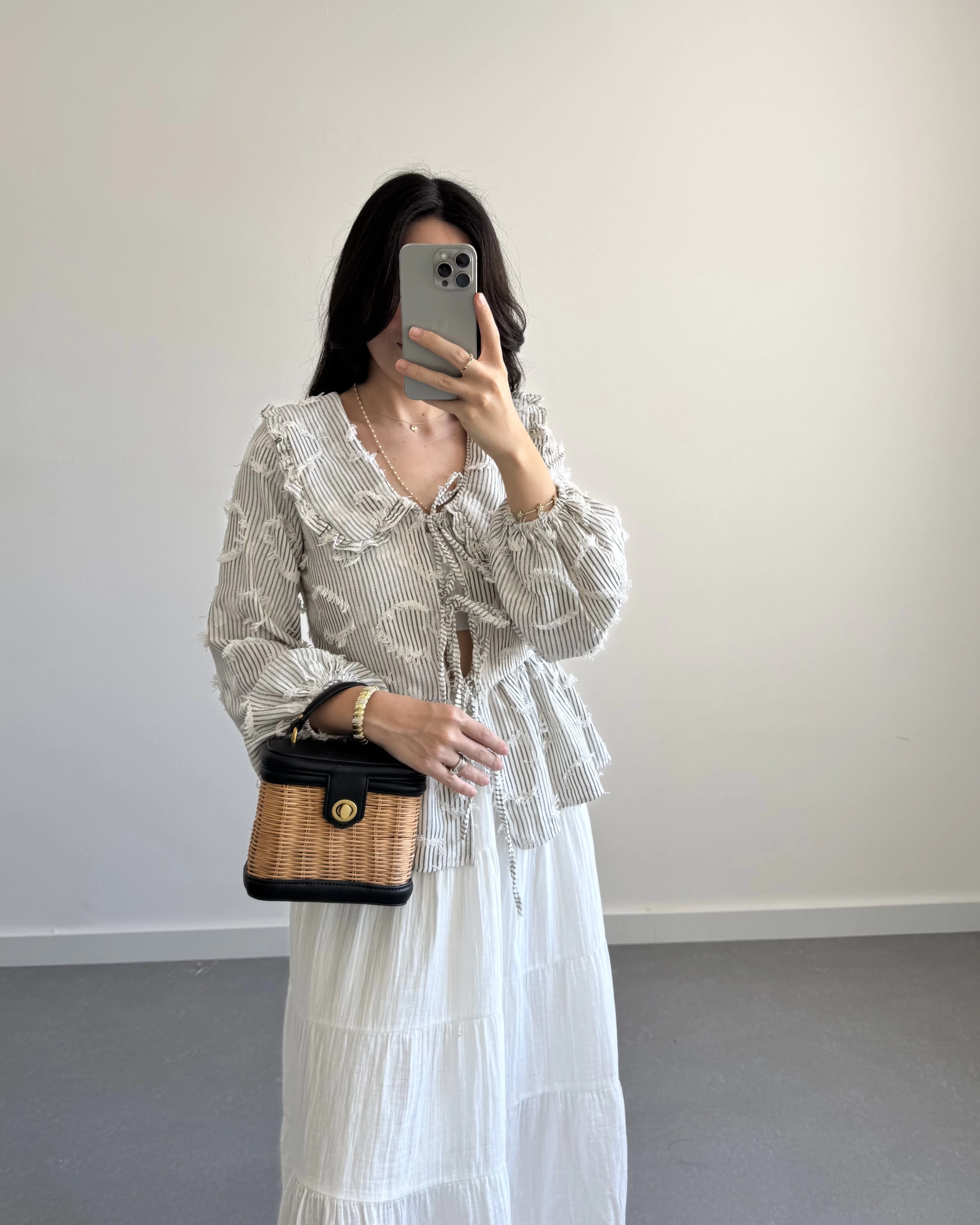 HAKİ ÇİZGİLİ BEBE YAKA PÜSKÜL BLUZ
