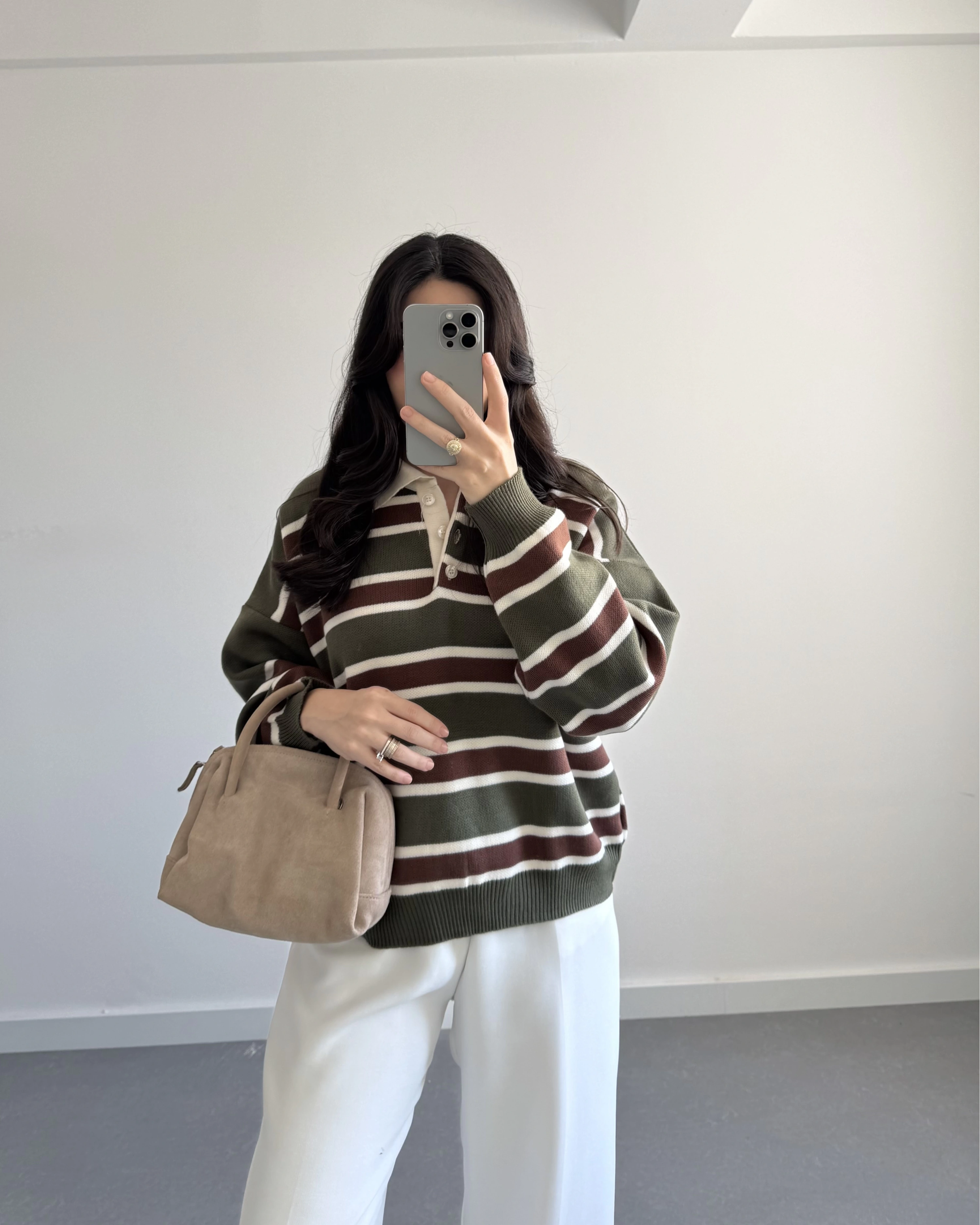 HAKİ ÇİZGİLİ KAZAK