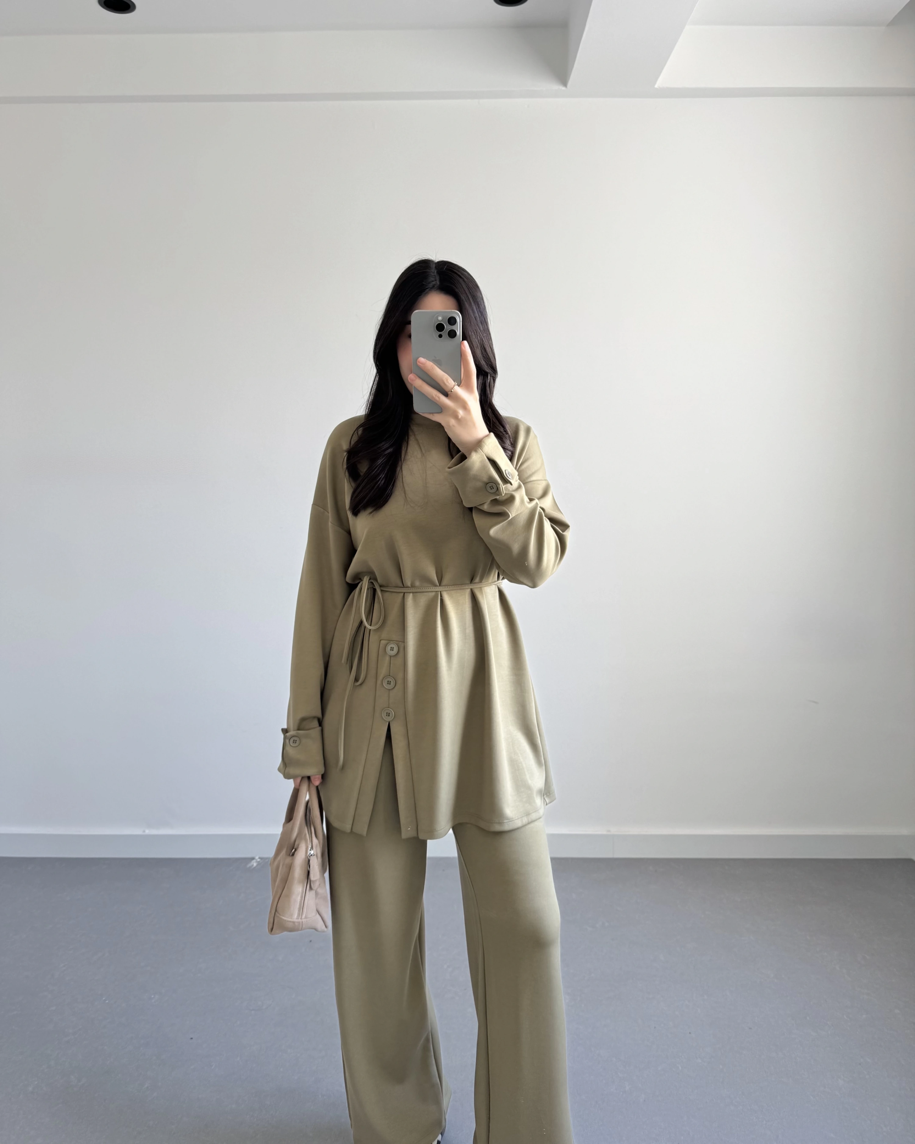 HAKİ DÜĞME DETAYLI MODAL TAKIM