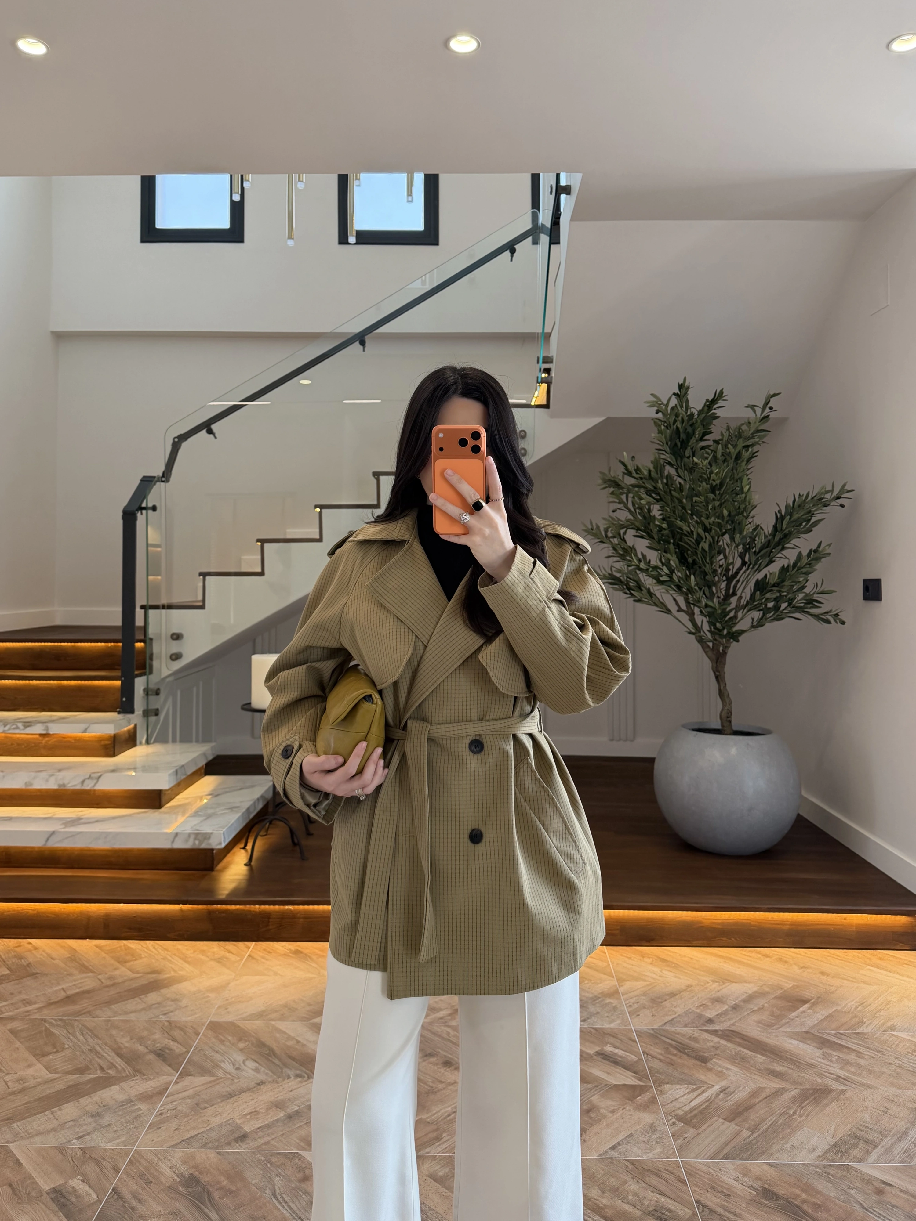 HAKİ EKOSE PELERİNLİ ARA BOY TRENCH -7797