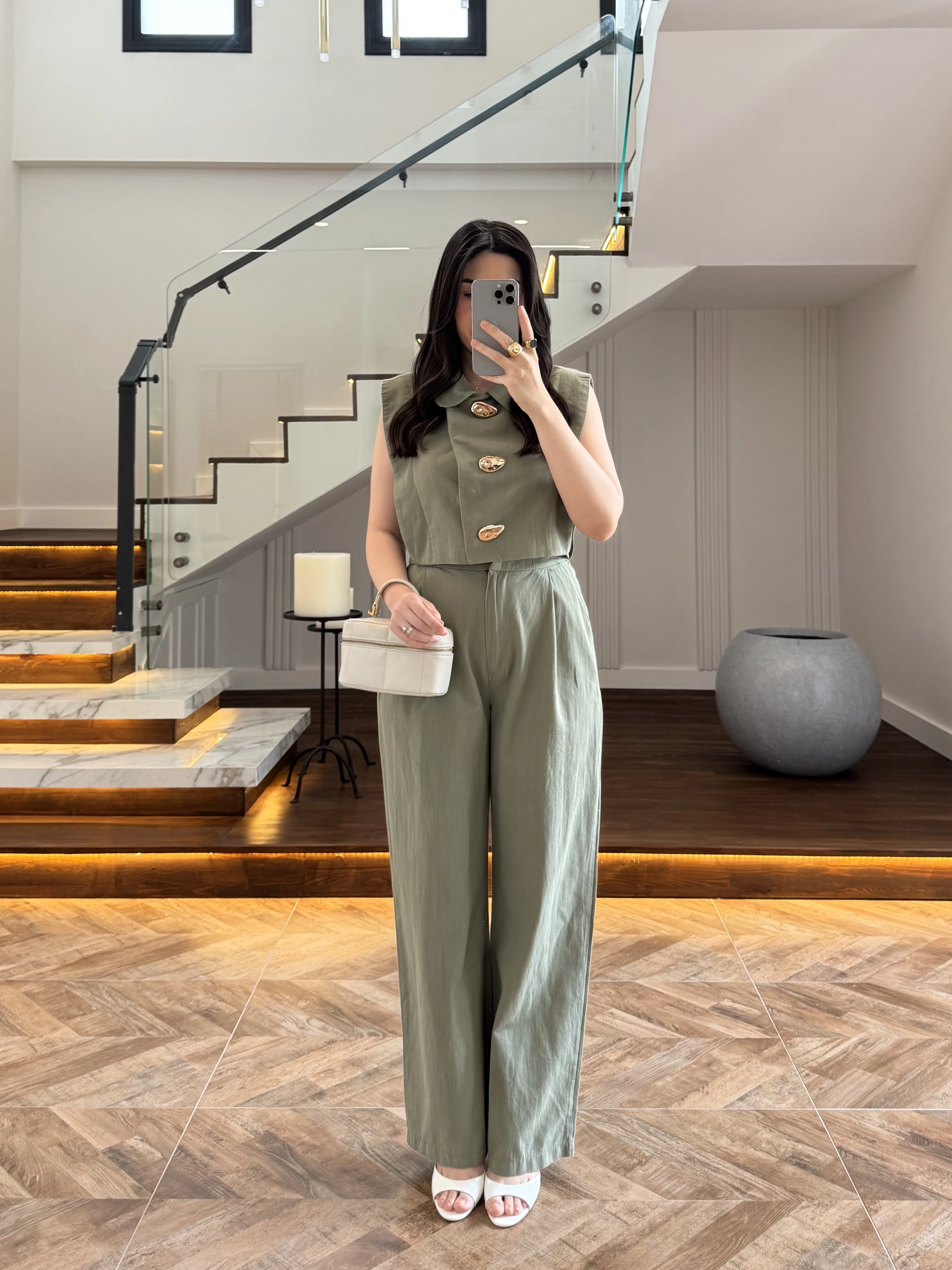 YEŞİL GOLD DÜĞMELİ TAKIM -9177