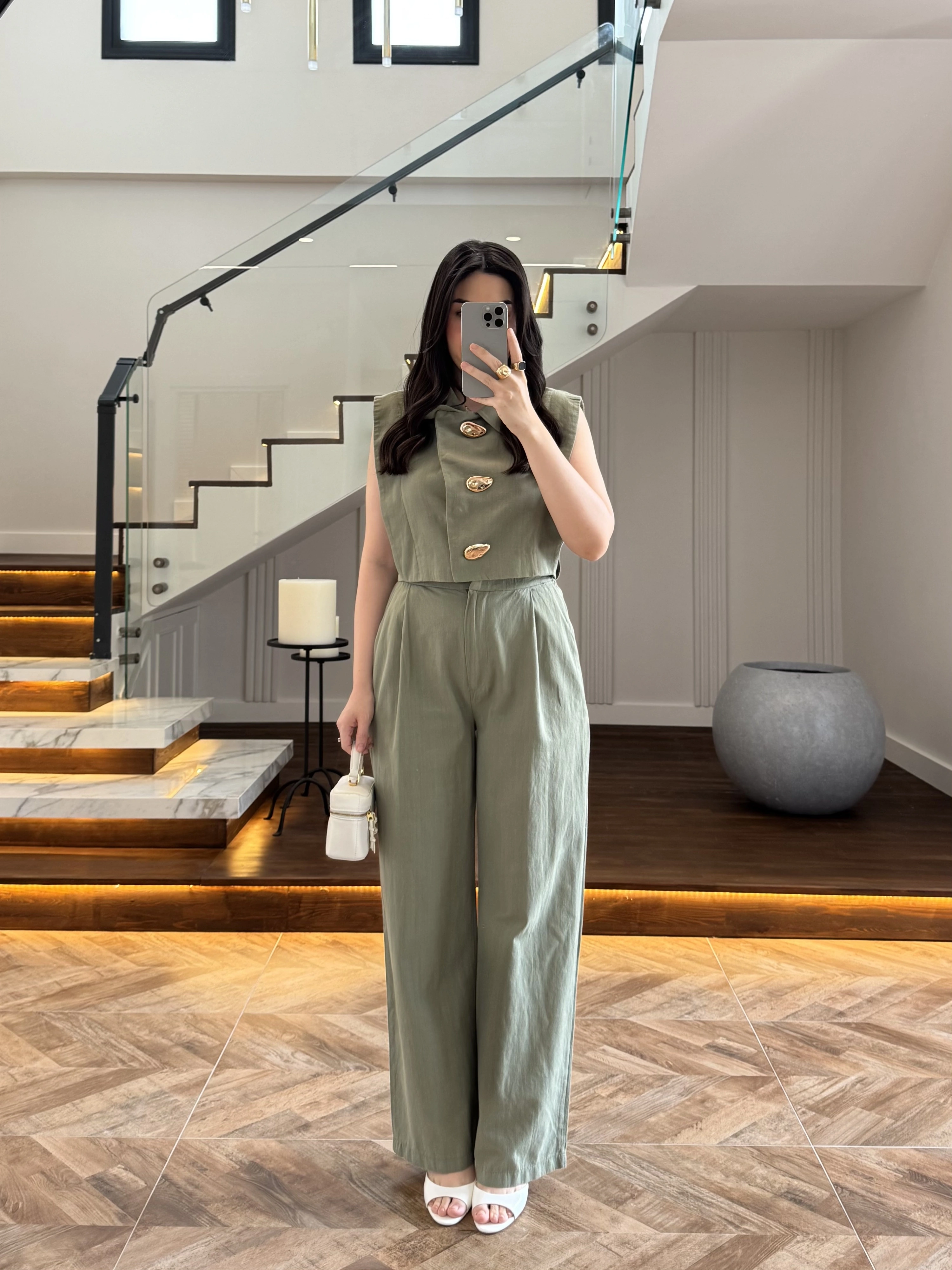 YEŞİL GOLD DÜĞMELİ TAKIM -9177