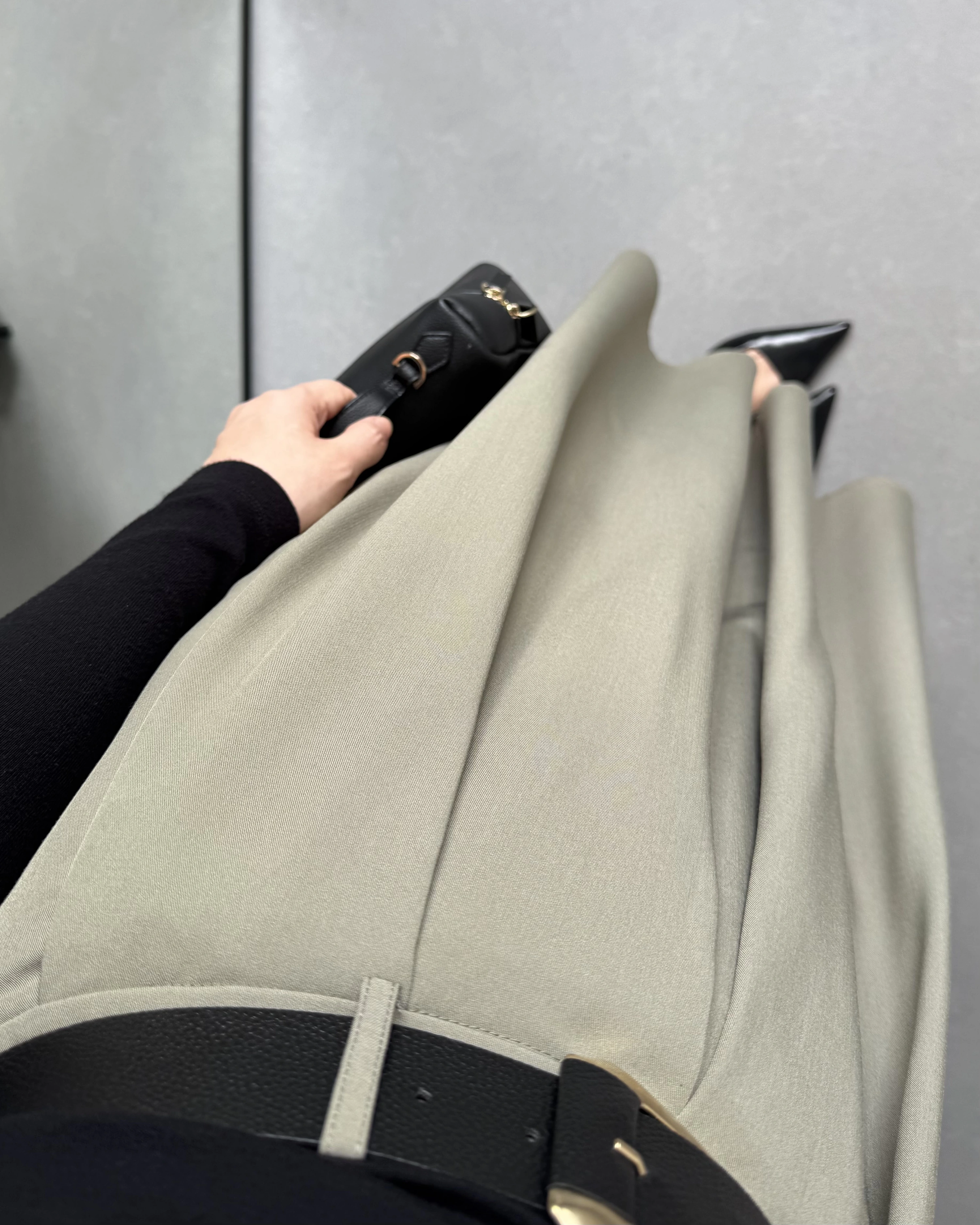 HAKİ KEMERLİ POLİVİSKON ETEK