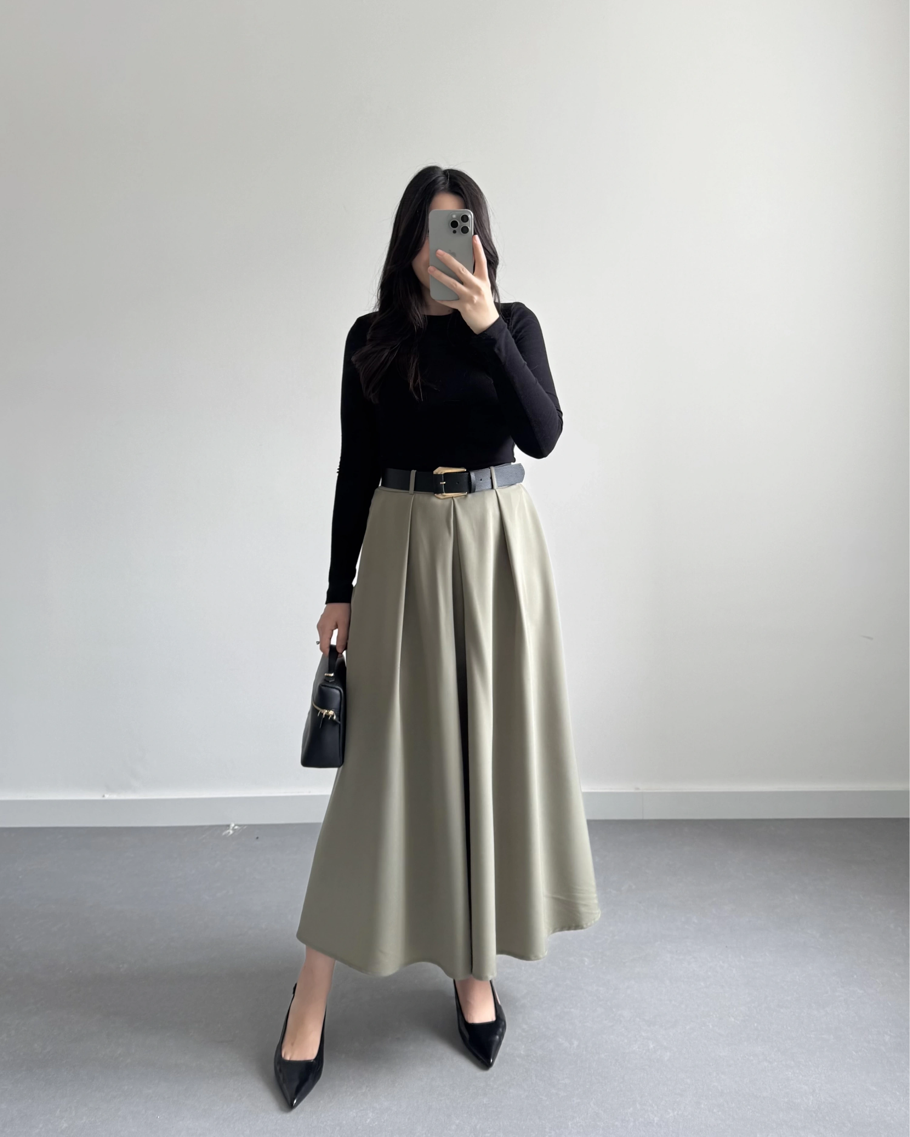 HAKİ KEMERLİ POLİVİSKON ETEK