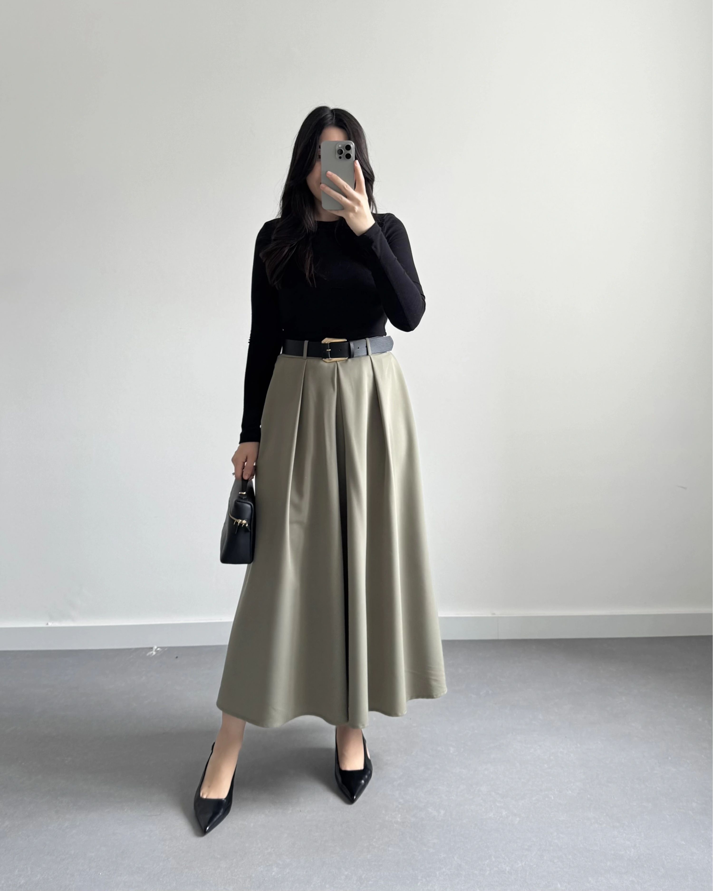 HAKİ KEMERLİ POLİVİSKON ETEK