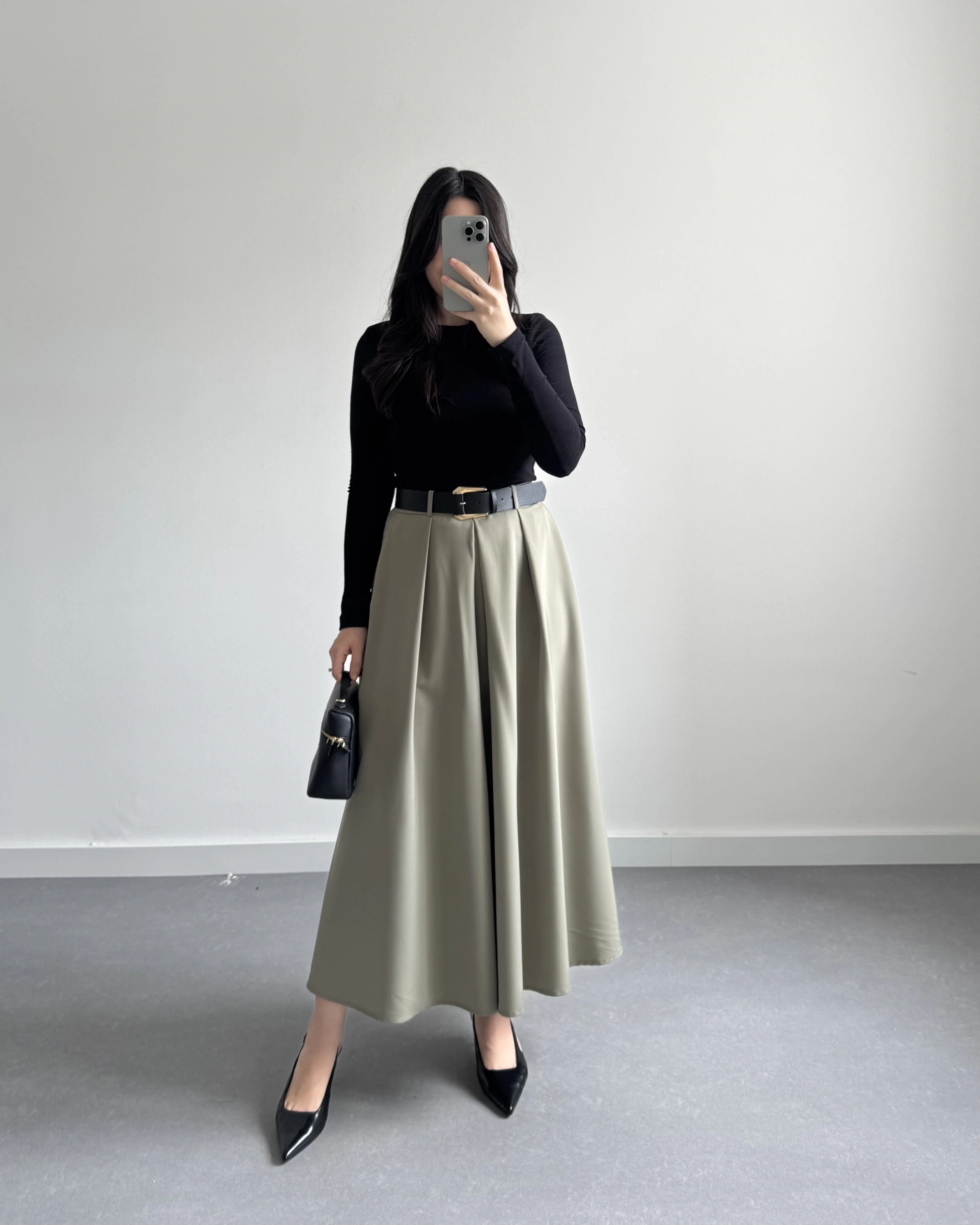 HAKİ KEMERLİ POLİVİSKON ETEK