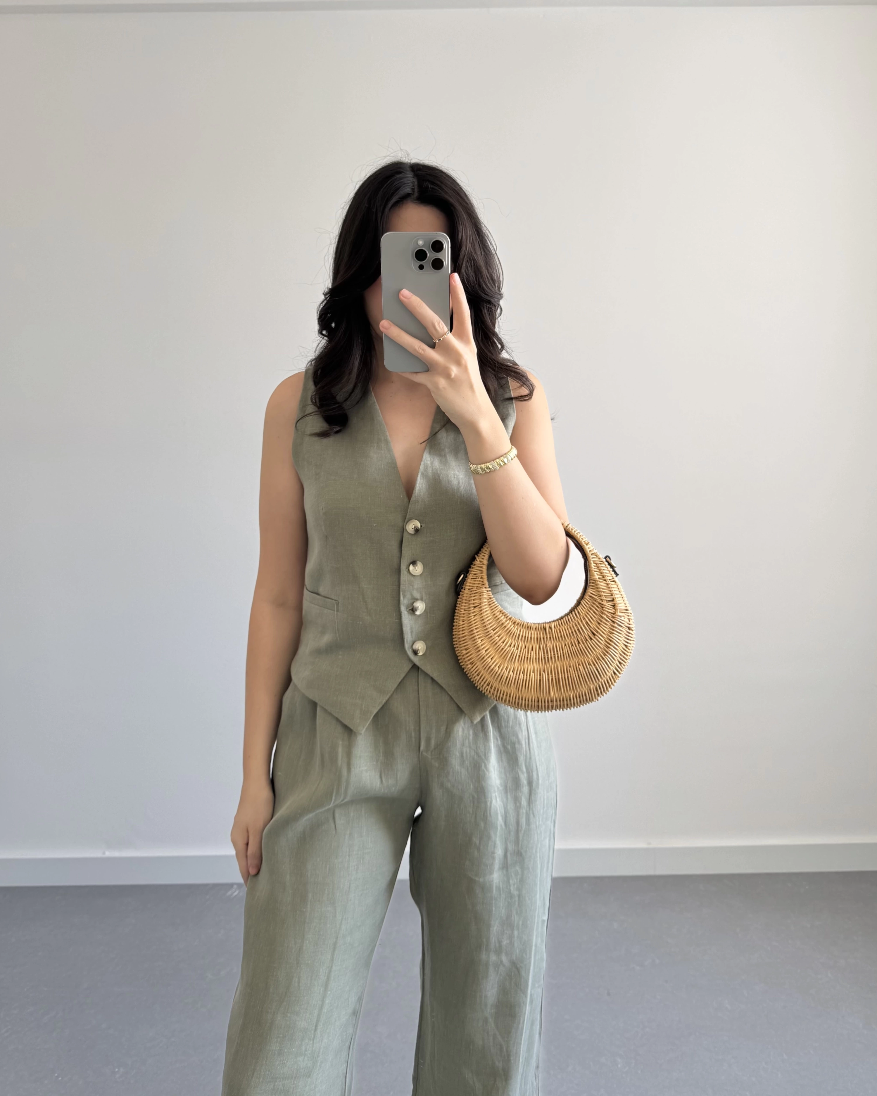 HAKİ KETEN MASKÜLEN YELEK PANTOLON TAKIM